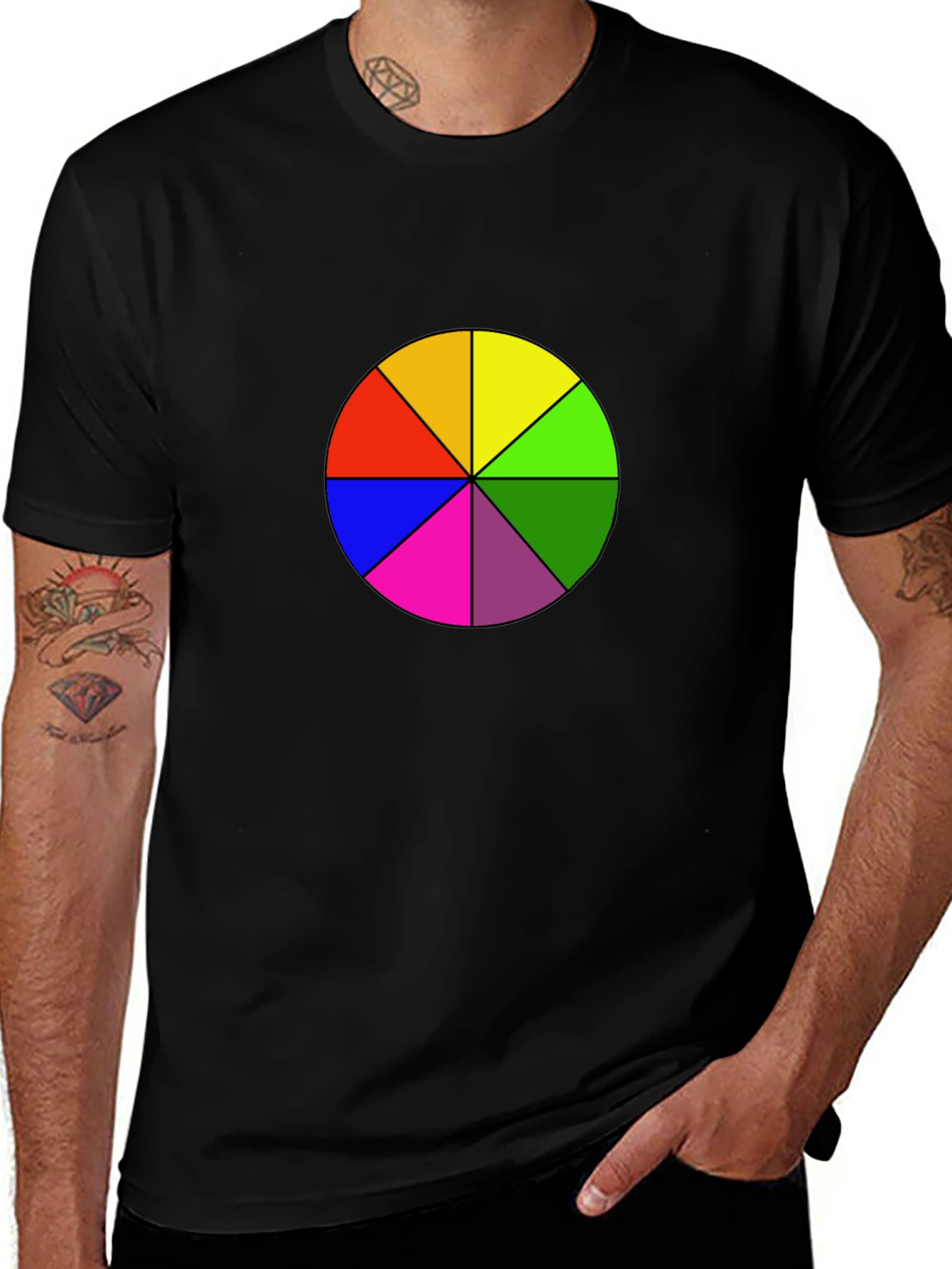 Variant 10 of Colorful Pie Chart Graphic T-Shirt - Black Cotton Tee