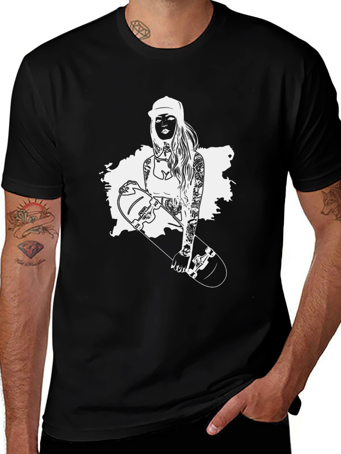 Variant 21 of Black T-Shirt with Skater Girl Graphic
