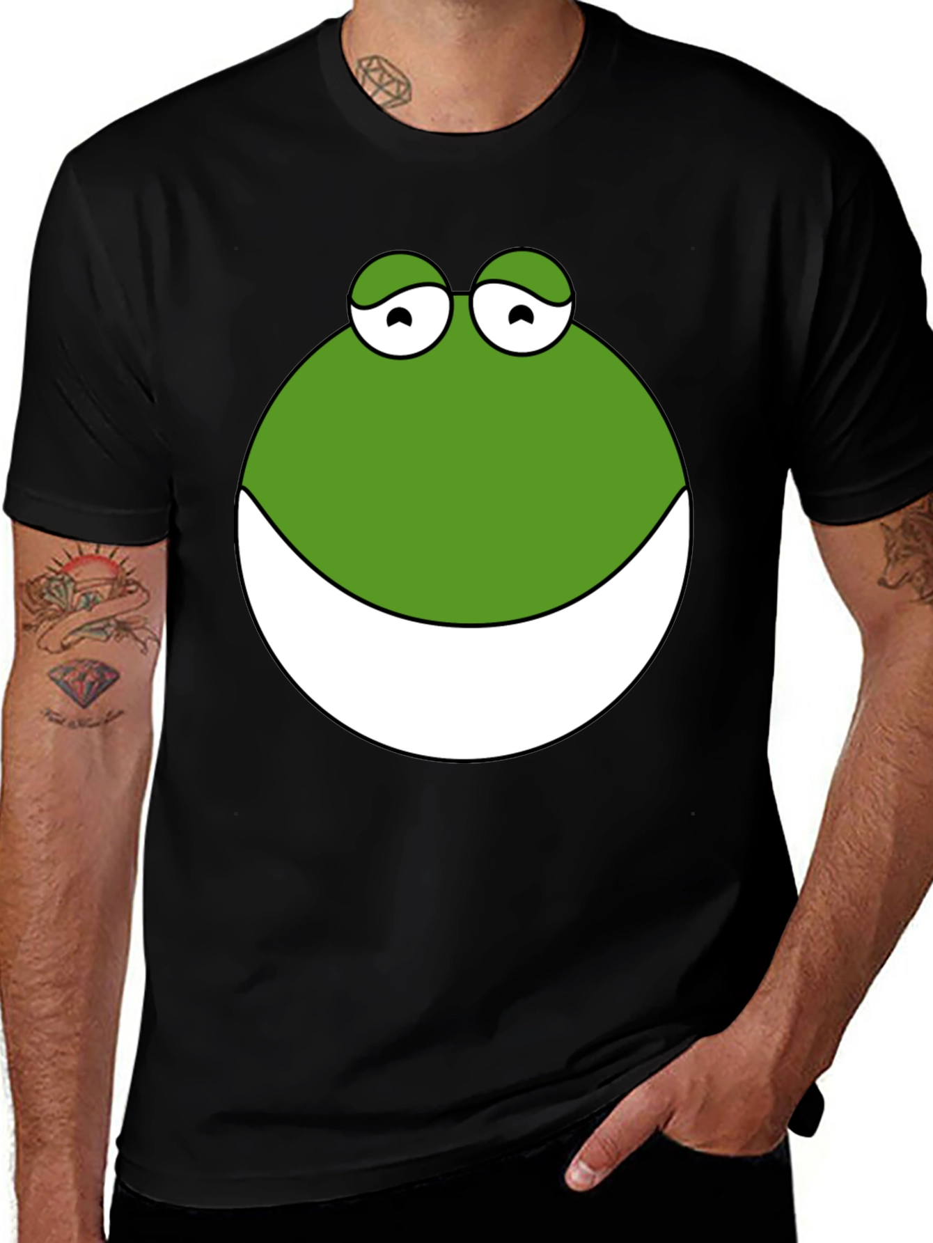Variant 15 of Funny Frog Face Graphic Tee - Black Cotton T-Shirt