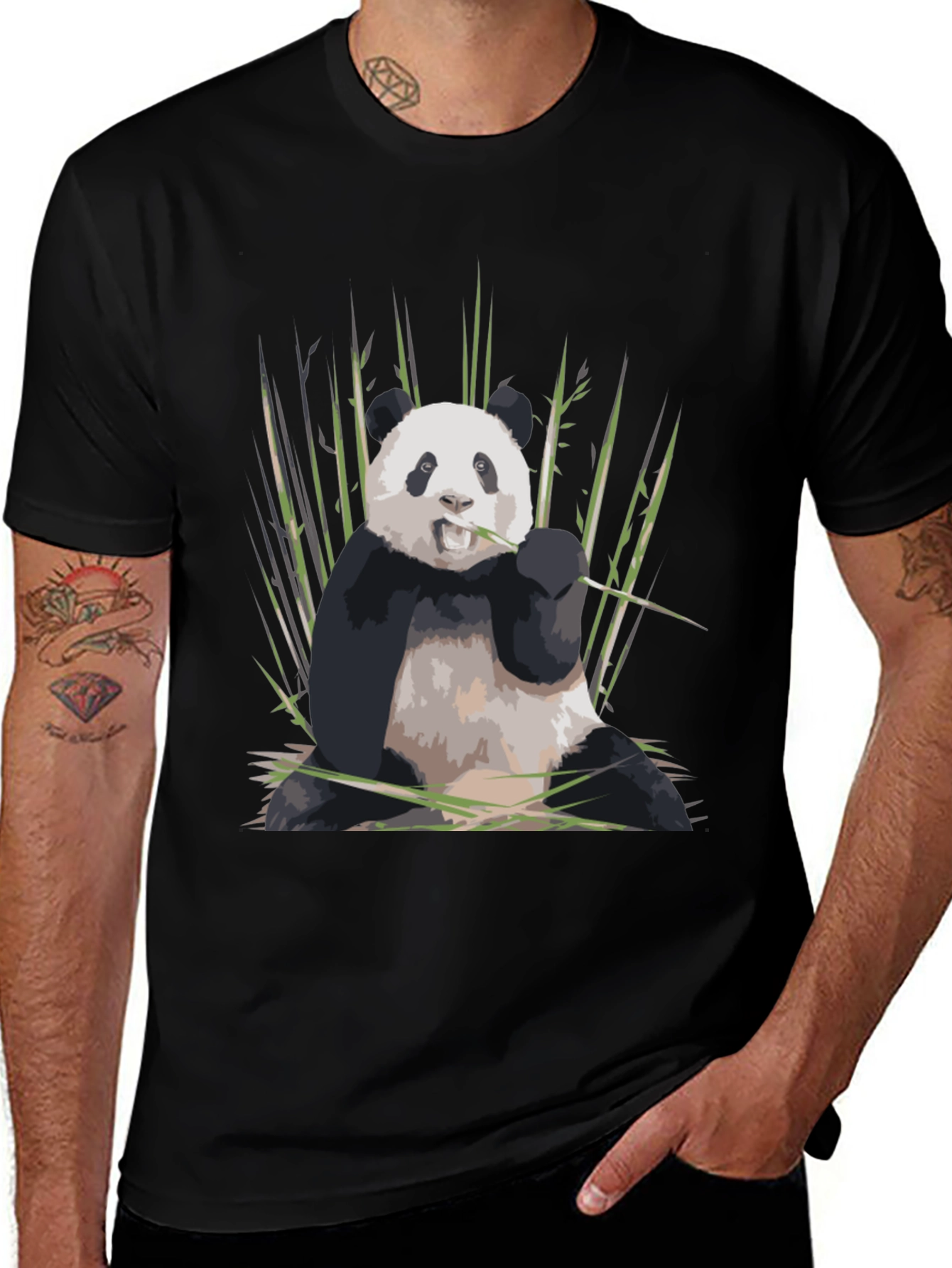 Variant 23 of Panda Bear Graphic T-Shirt - Black Casual Tee