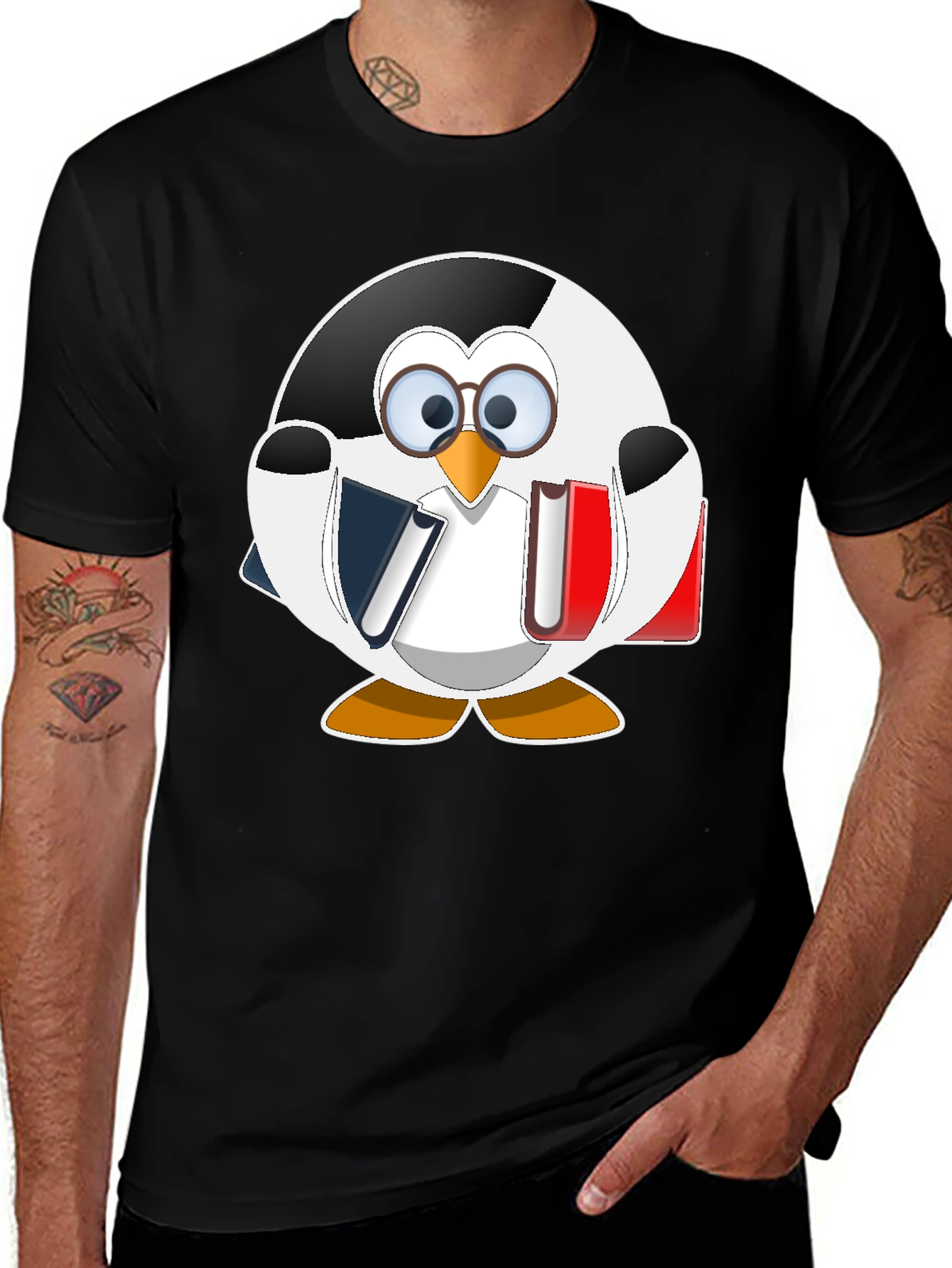 Bookworm Penguin Graphic Tee - Cute Reading Shirt