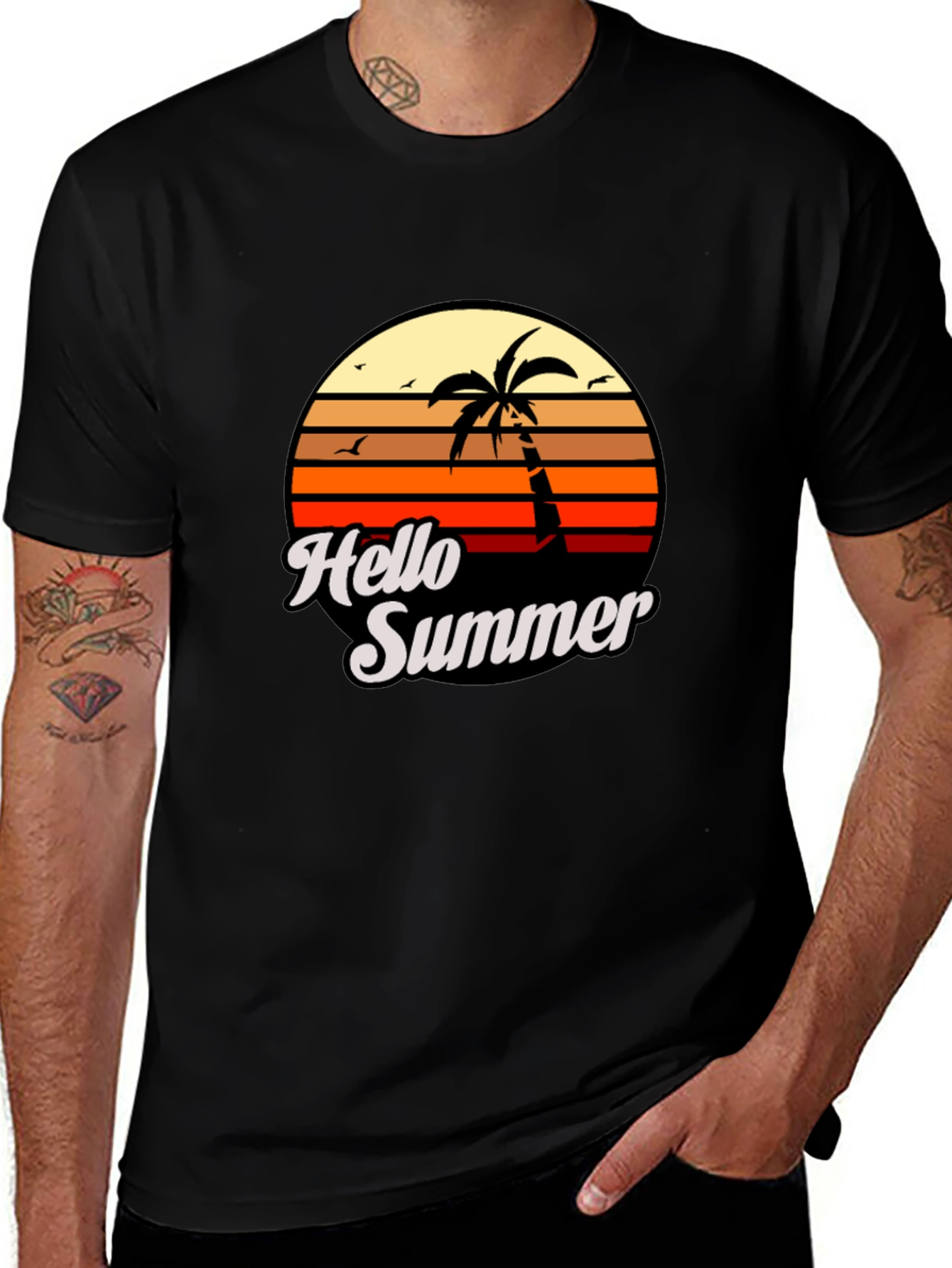 Variant 19 of Hello Summer Palm Tree Sunset Graphic T-Shirt
