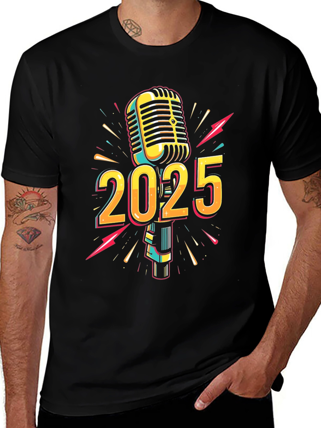 Variant 8 of 2025 Microphone Graphic Print Black T-Shirt