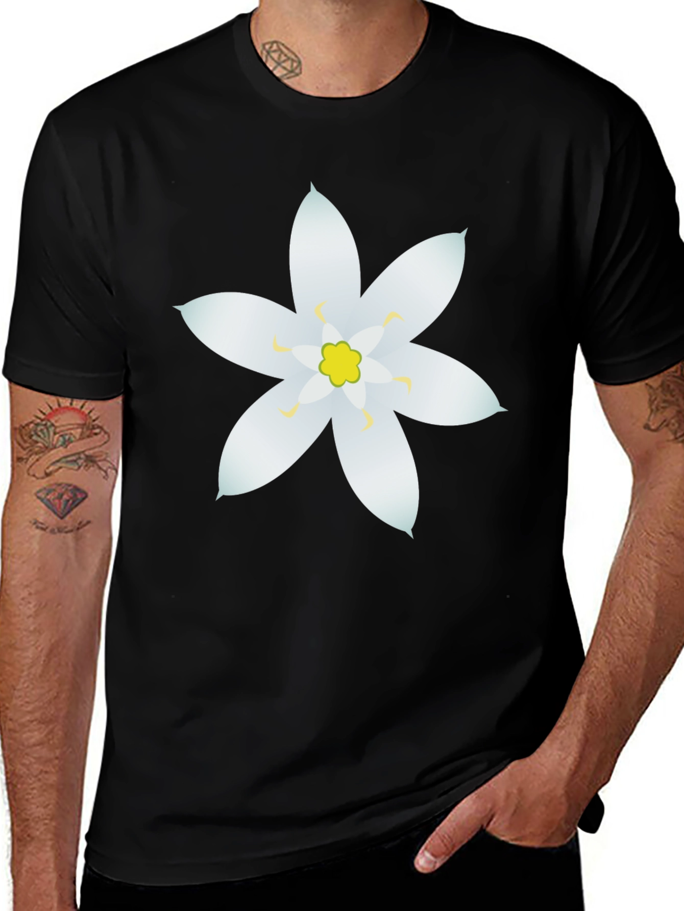 Variant 15 of Black T-Shirt with White Floral Graphic