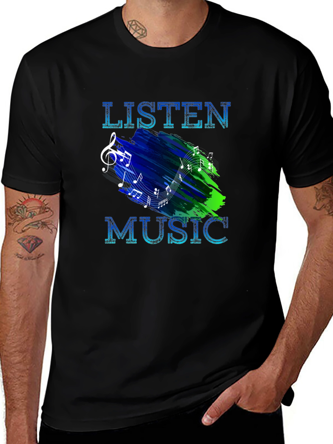 Variant 20 of Listen Music Graphic T-Shirt - Men's Black Tee