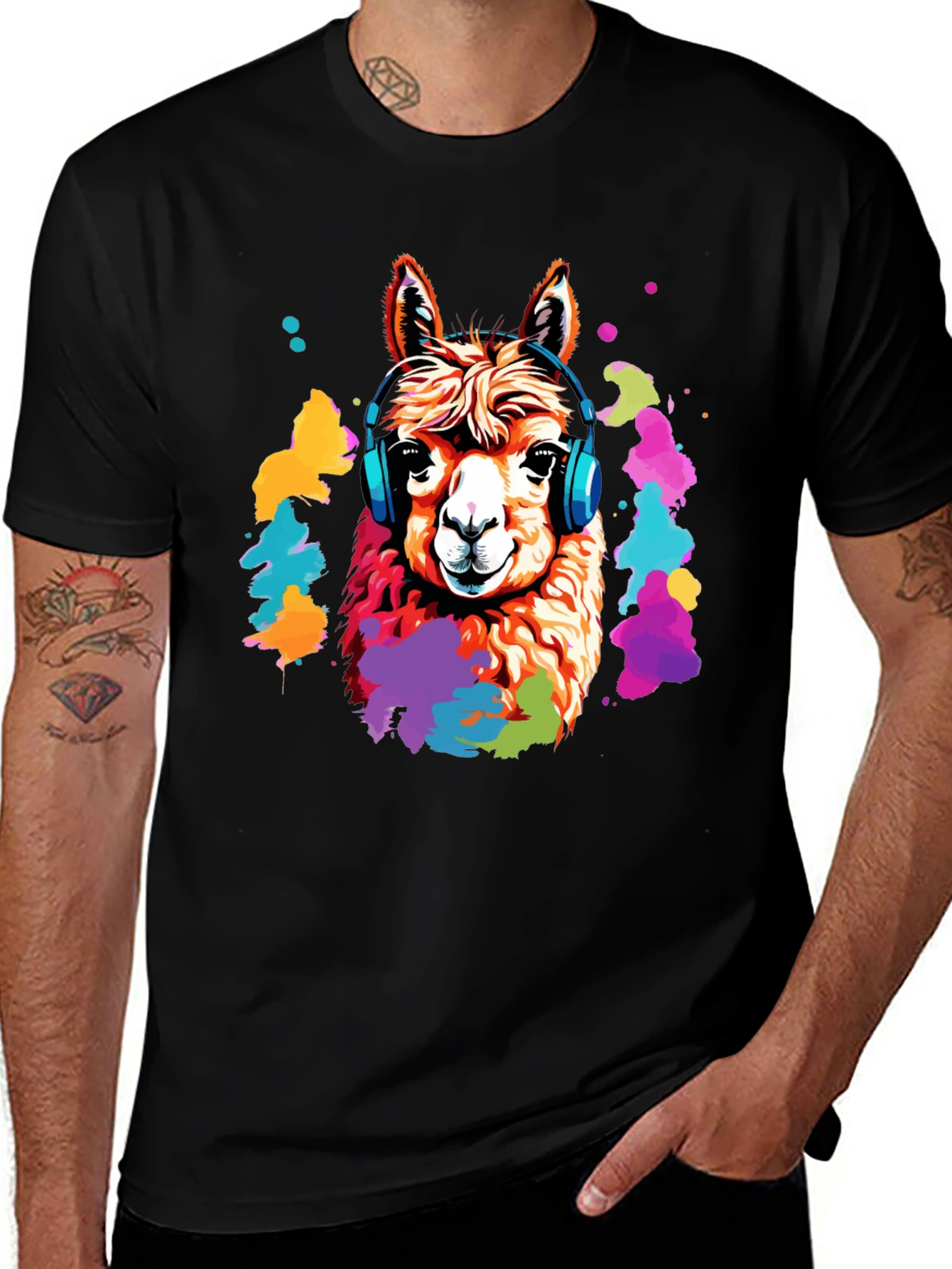 Variant 3 of Llama Headphones Graphic T-Shirt - Cool Animal Tee