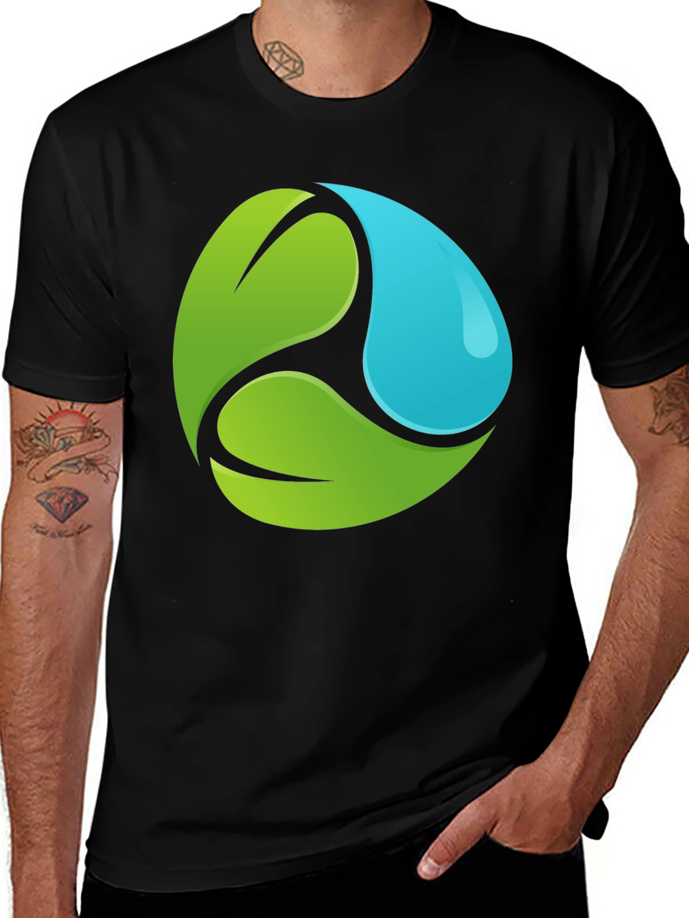 Eco-Friendly T-Shirt: Green Leaves & Water Drop Design