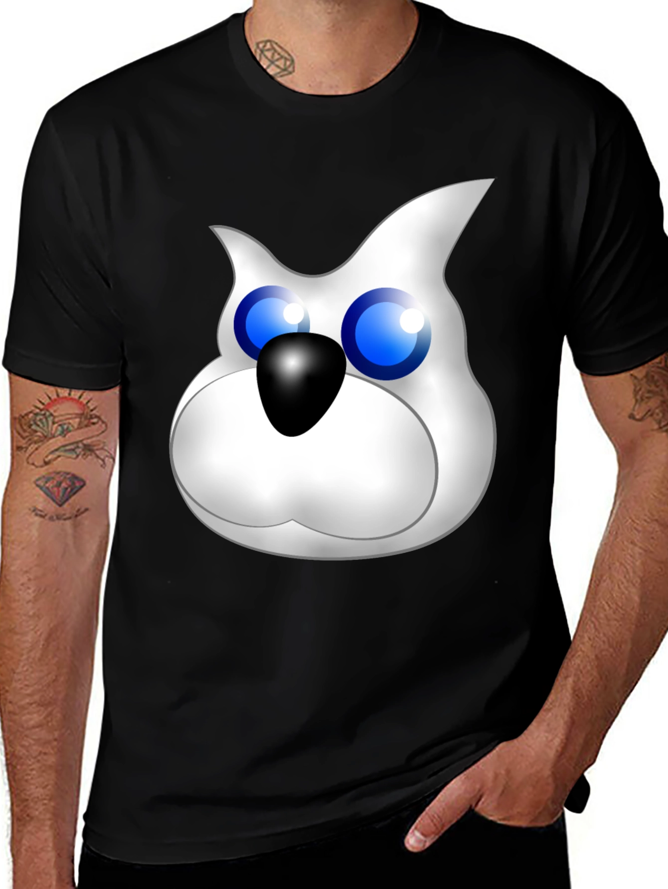 Variant 29 of Cartoon Cat Face Graphic Tee - Black Unisex Shirt
