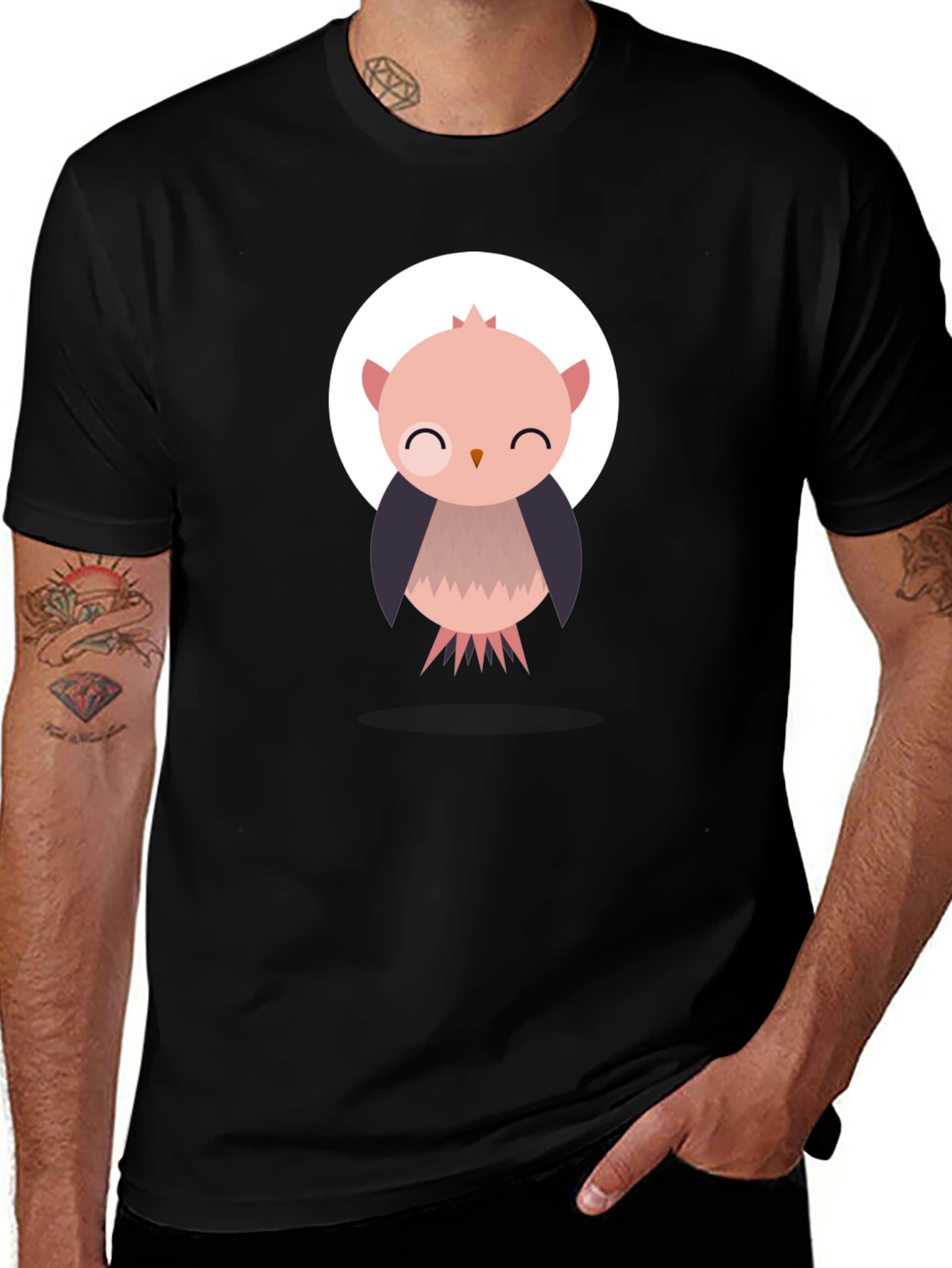 Variant 26 of Cute Owl Graphic Tee - Soft Black Cotton T-Shirt