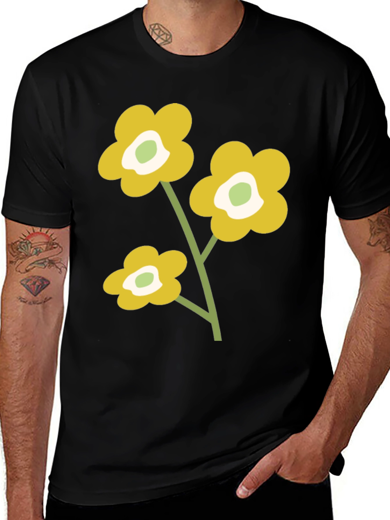 Variant 29 of Black T-Shirt with Retro Floral Design