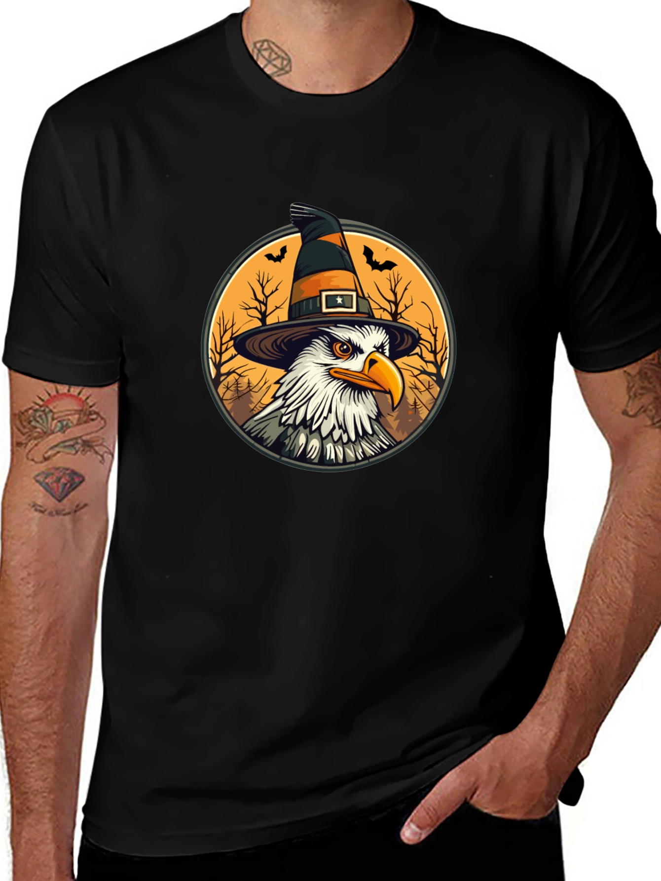 Bald Eagle Witch Hat Black T-Shirt