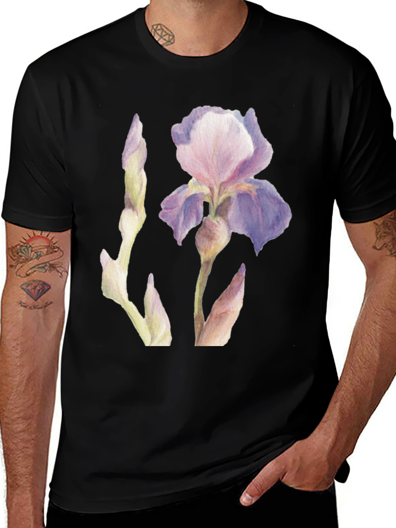 Variant 17 of Floral Iris Graphic Tee - Black Cotton T-Shirt