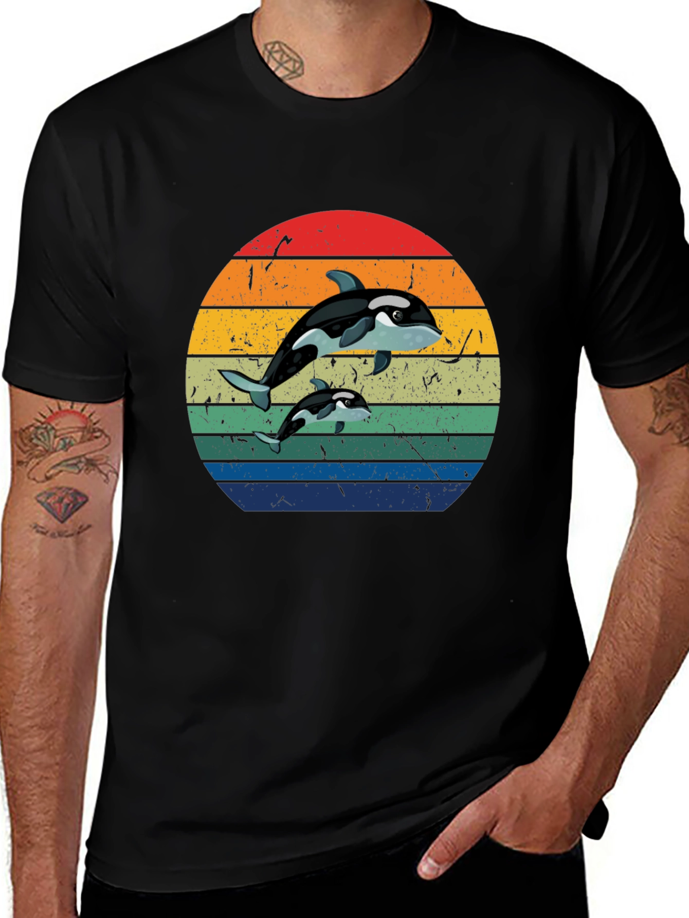 Variant 13 of Orca Sunset T-Shirt - Black Whale Tee