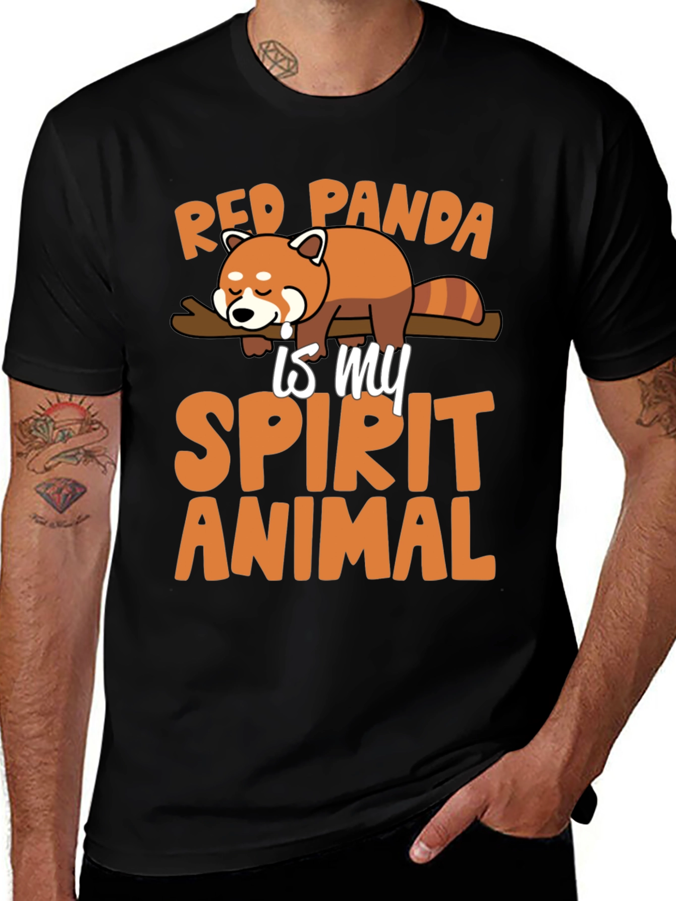Variant 5 of Red Panda Spirit Animal Graphic Tee - Black Cotton T-Shirt