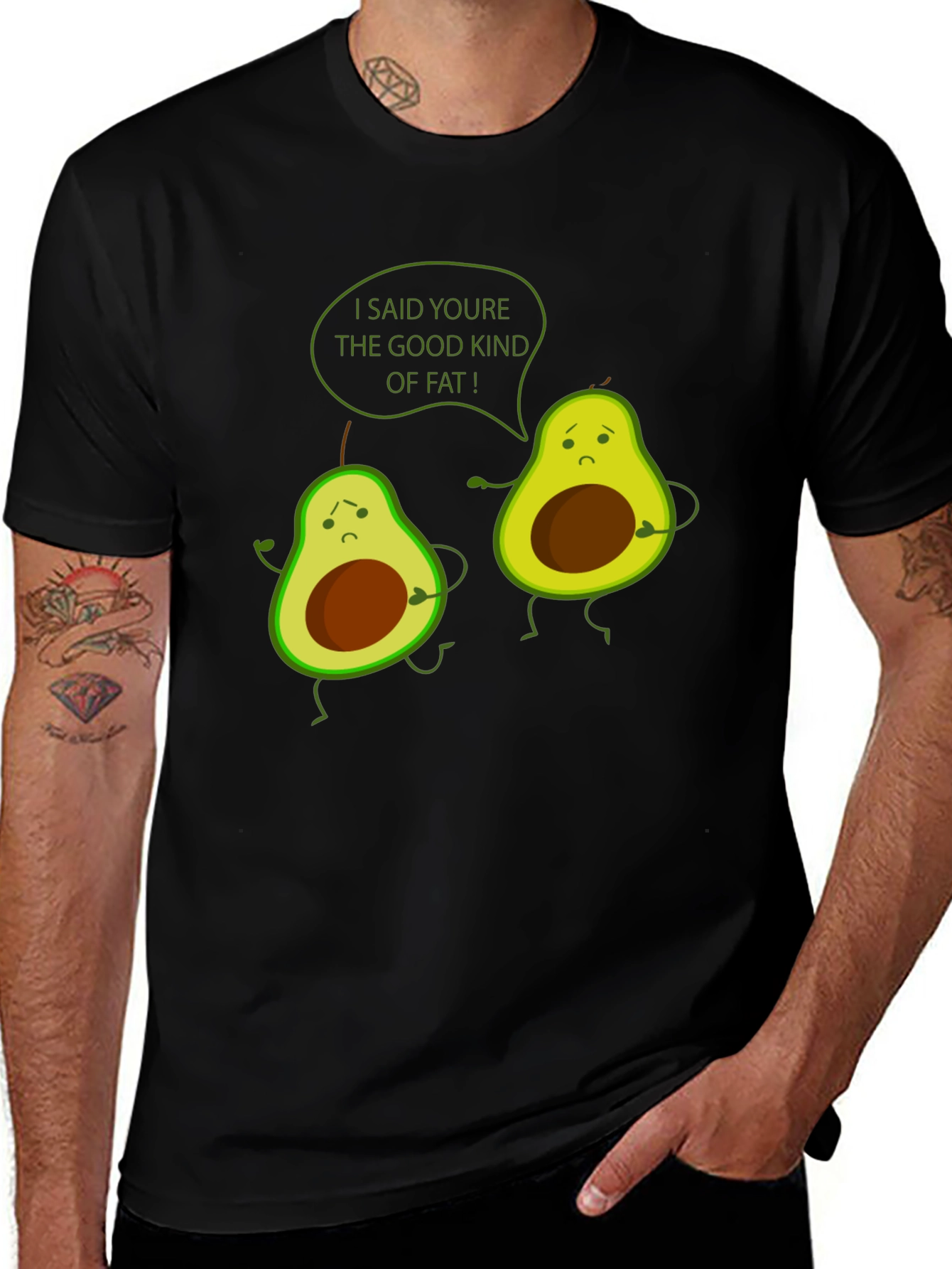 Variant 15 of Funny Avocado 'Good Kind of Fat' Black T-Shirt