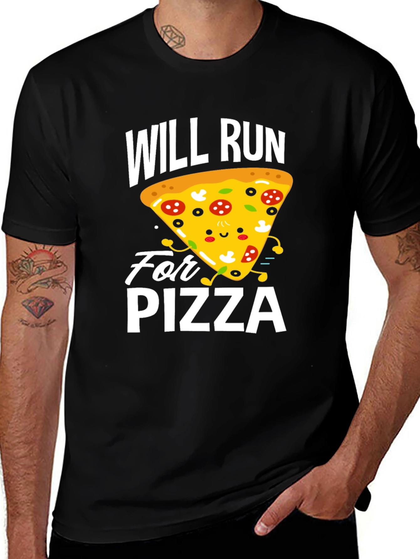 Variant 26 of Will Run For Pizza Funny Graphic Tee