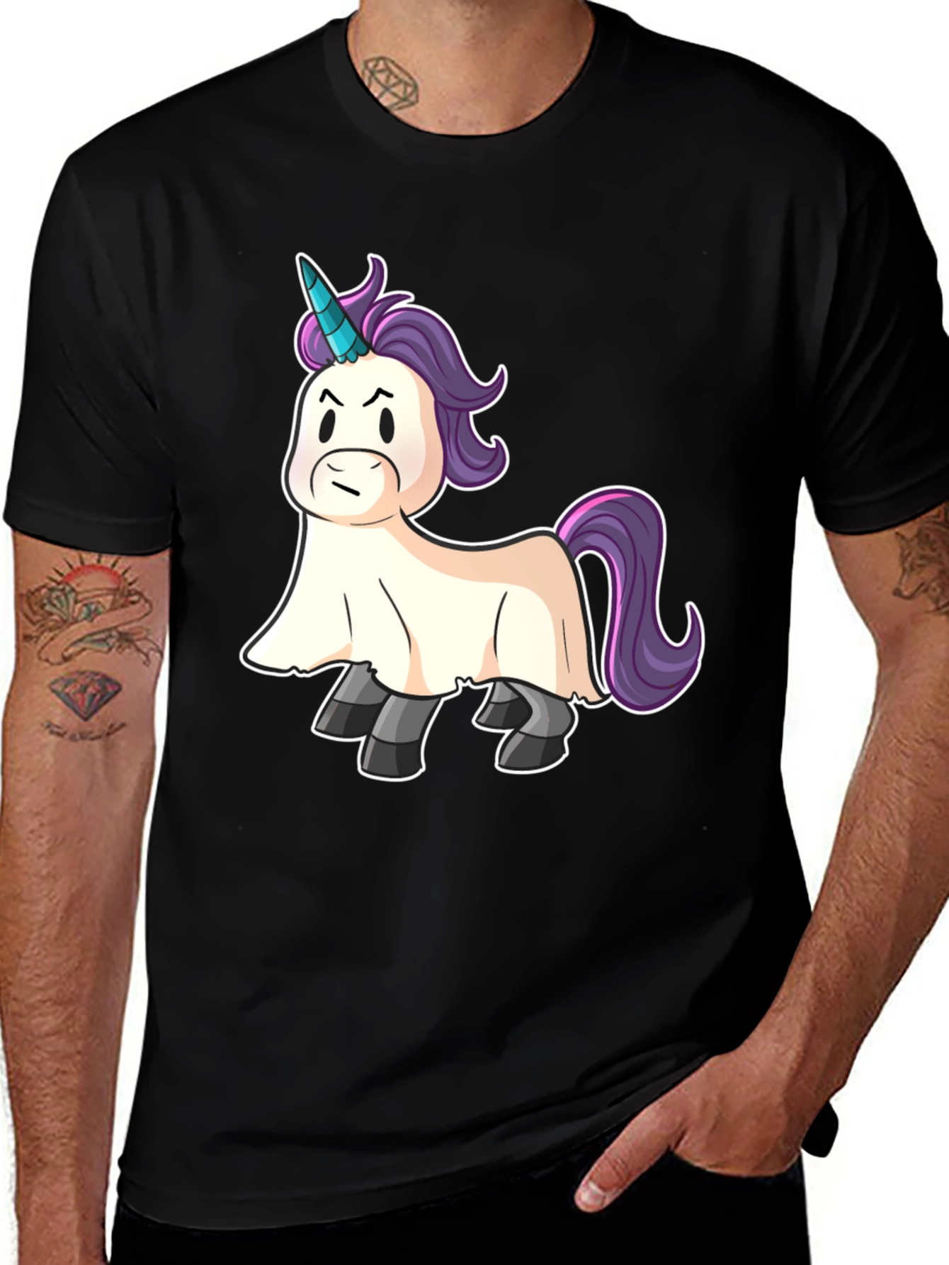 Variant 4 of Grumpy Unicorn Graphic Tee - Black Cotton Shirt