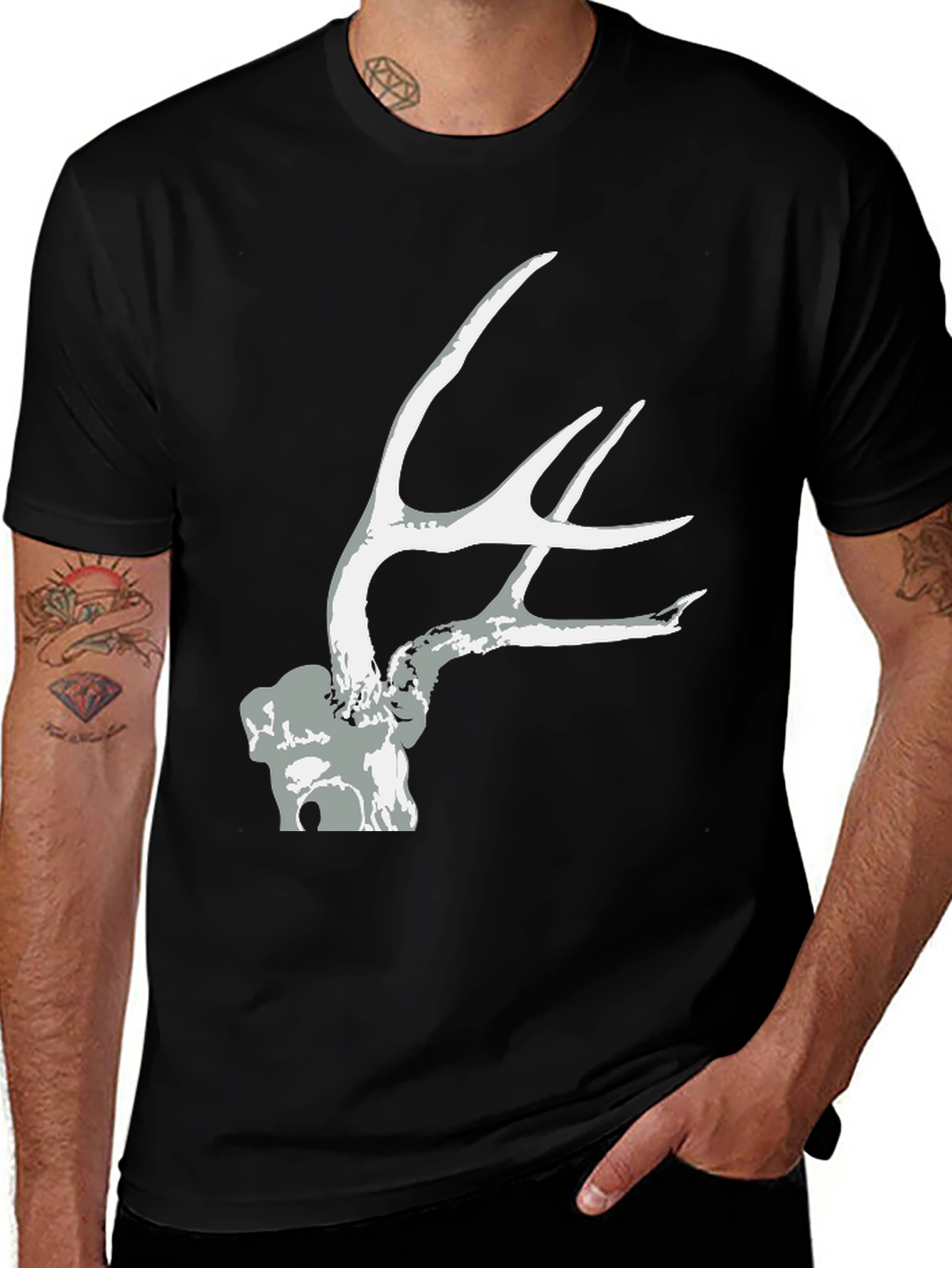 Variant 2 of Antler Graphic Tee - Black Cotton Casual