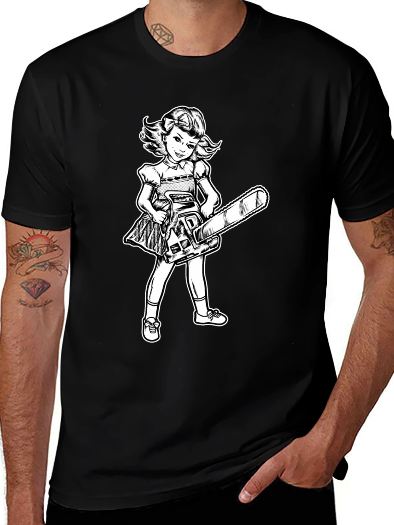 Variant 4 of Creepy Girl Chainsaw Graphic T-Shirt