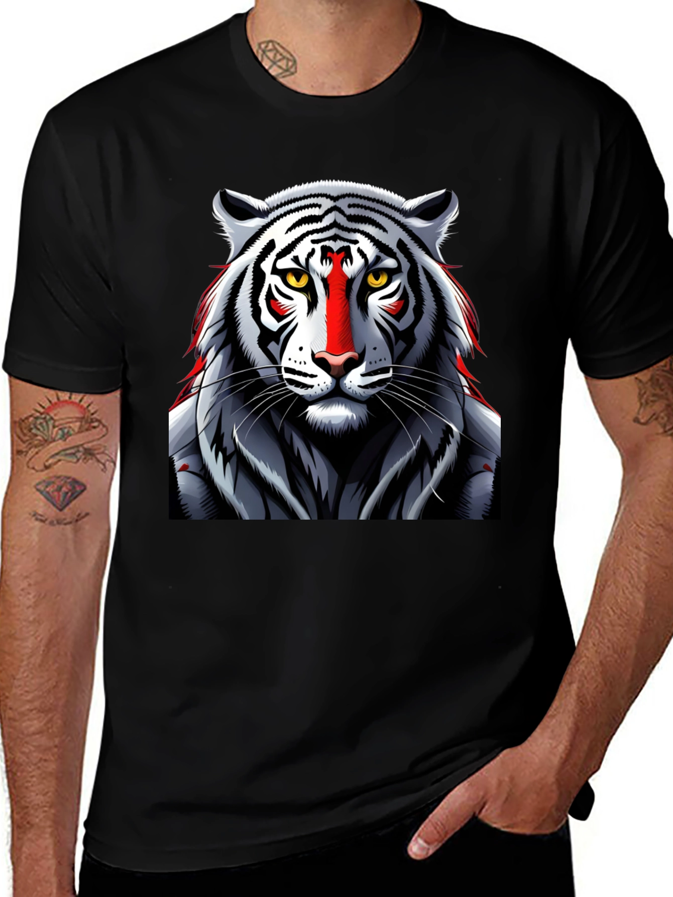 Variant 20 of White Tiger Graphic Black T-Shirt