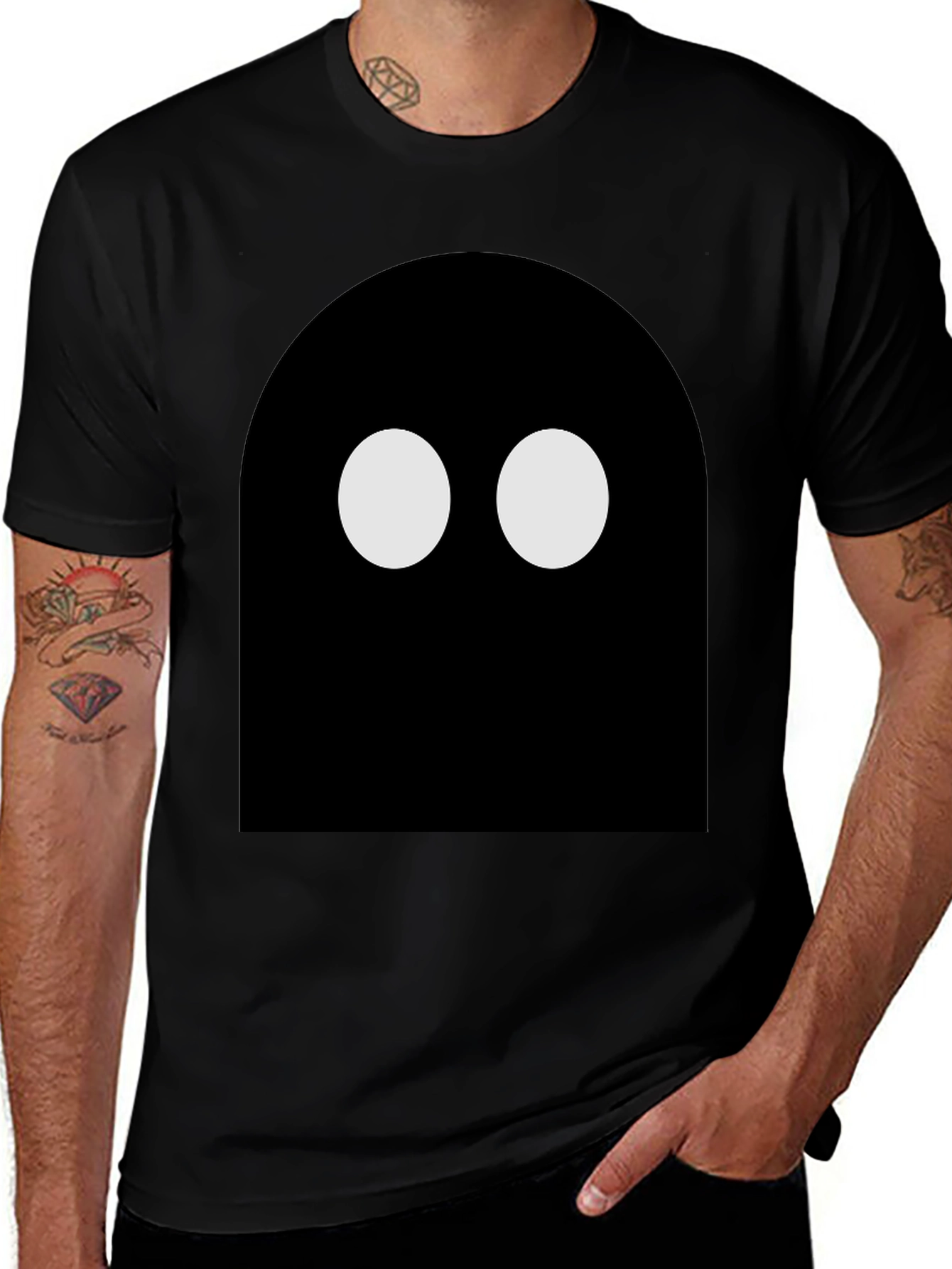 Variant 25 of Minimalist Ghost T-Shirt - Black Cotton Tee