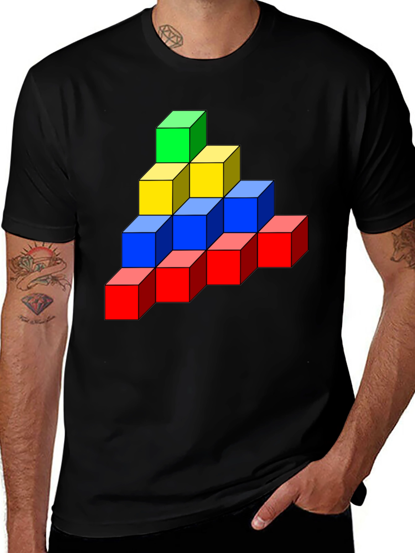 Colorful 3D Cube Pyramid Graphic Tee