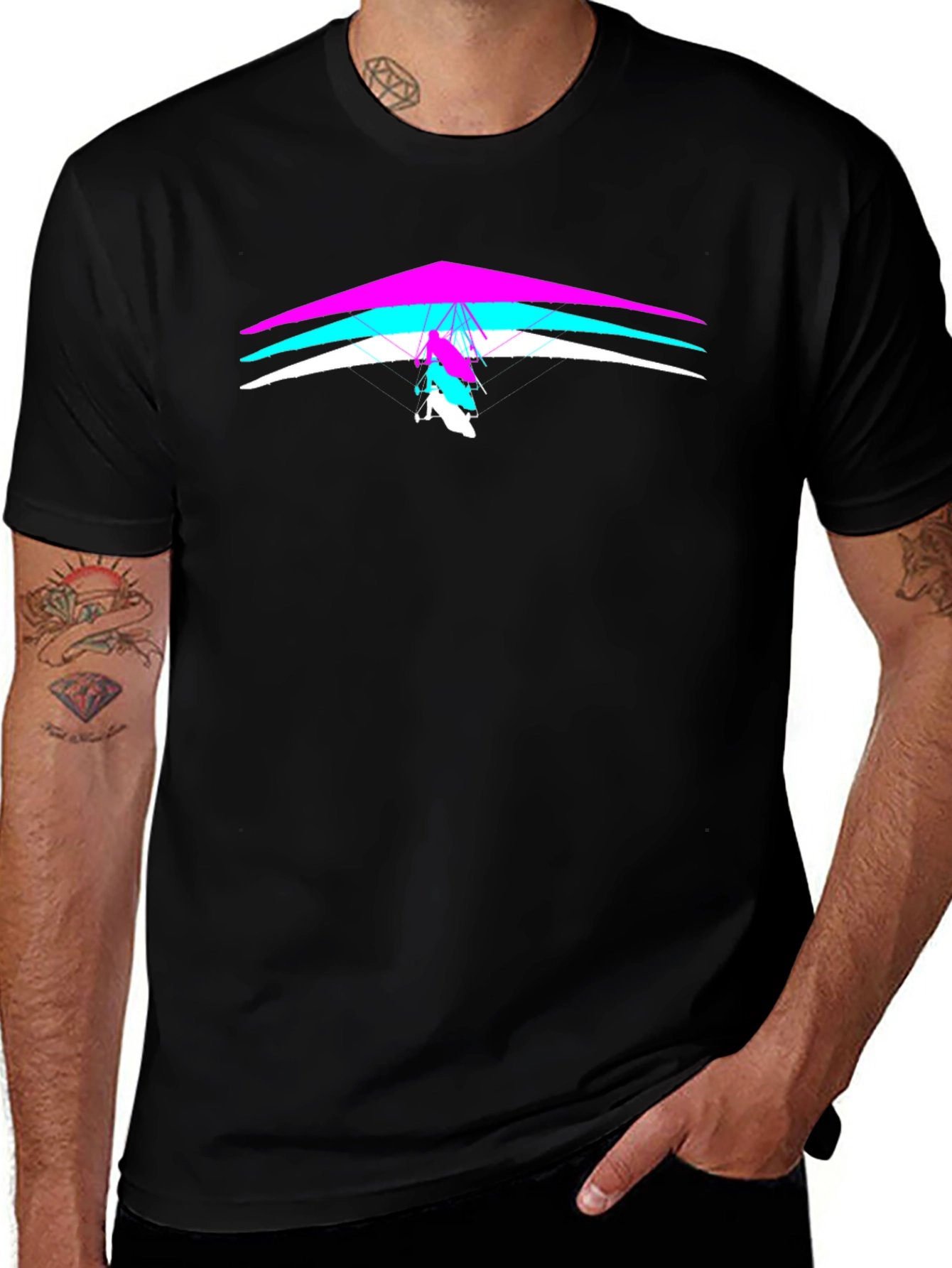 Variant 24 of Hang Gliding Graphic Tee - Black Crew Neck T-Shirt