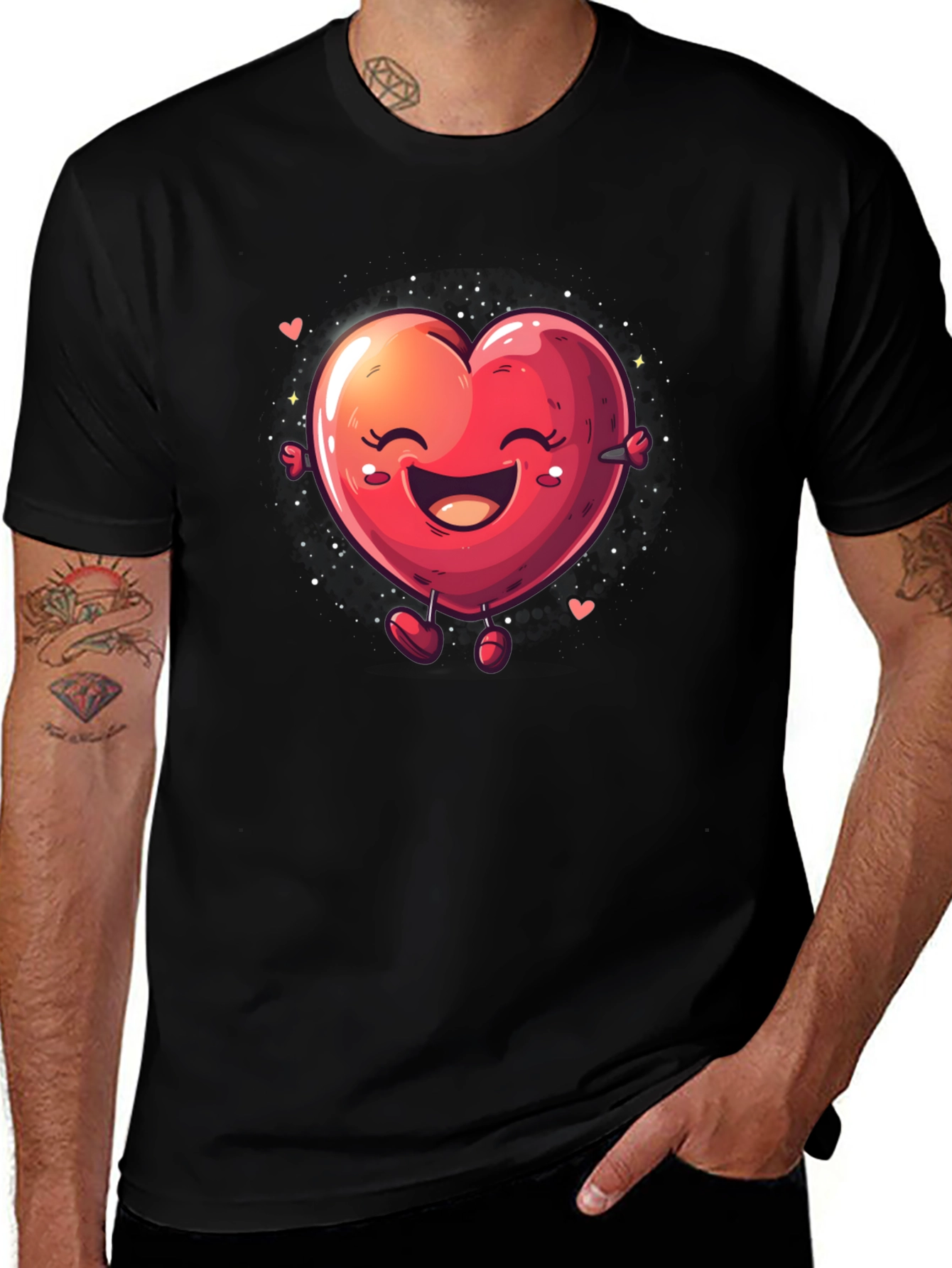 Variant 4 of Heart Character Black T-Shirt