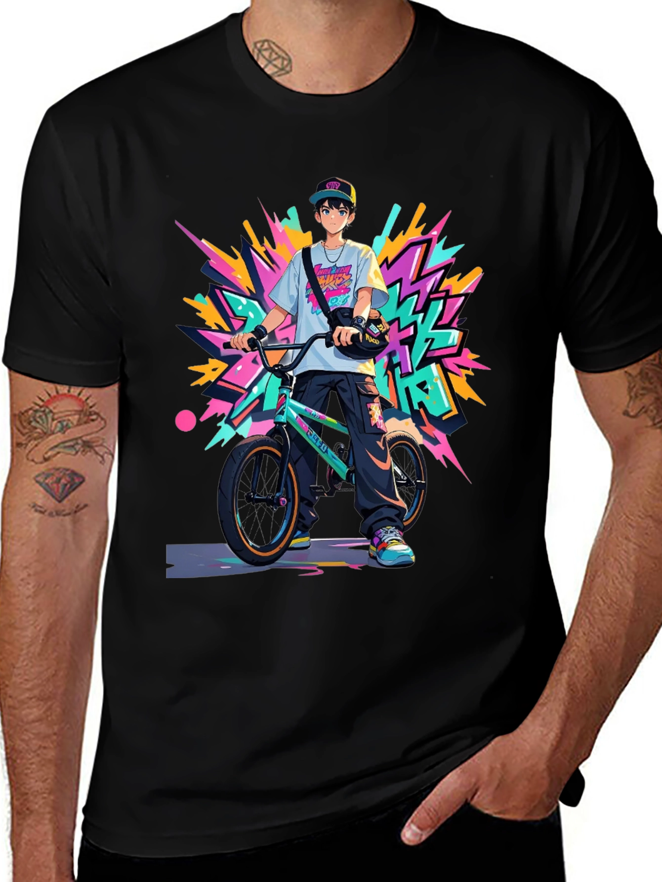 Anime Biker Graphic Tee - Stylish Urban Design