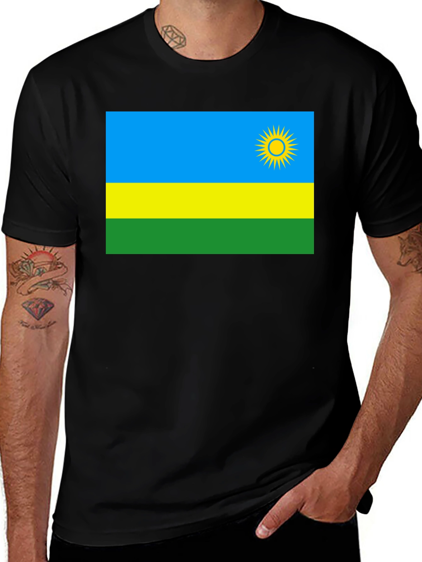 Rwanda Flag Graphic T-Shirt - Black Cotton Tee
