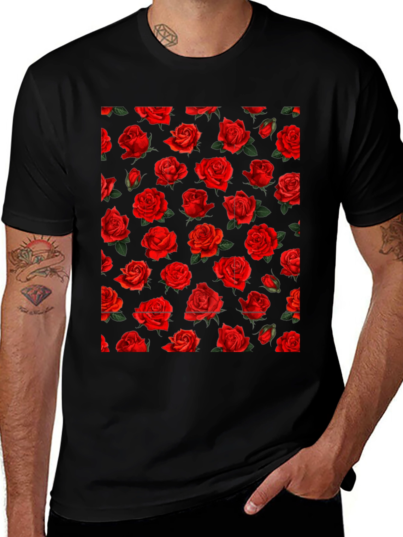 Variant 16 of Rose Print Black T-Shirt