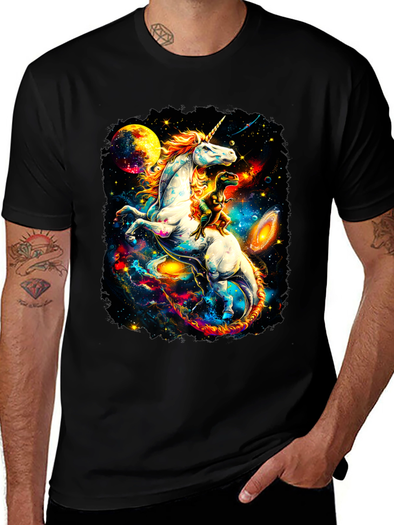 Variant 8 of Unicorn and Dinosaur Galaxy T-Shirt
