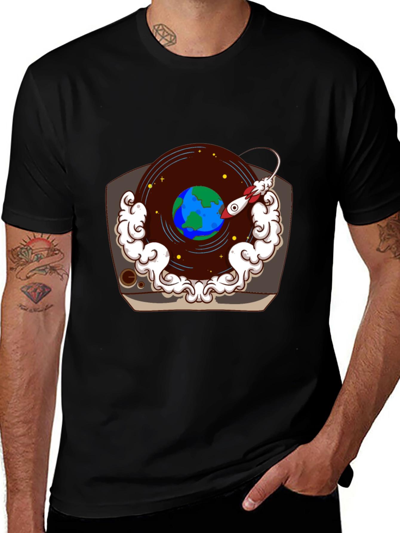 Variant 5 of Retro Record Player Earth Graphic Tee