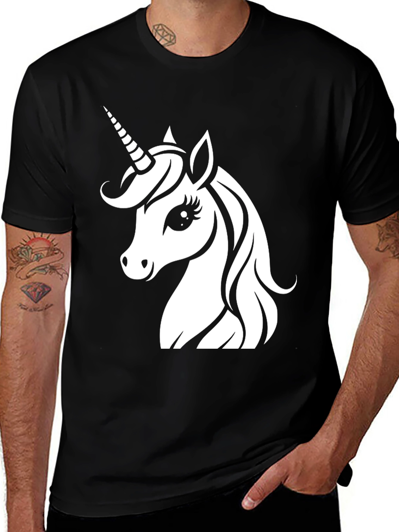 Variant 8 of Unicorn Graphic Tee - Black Cotton Shirt