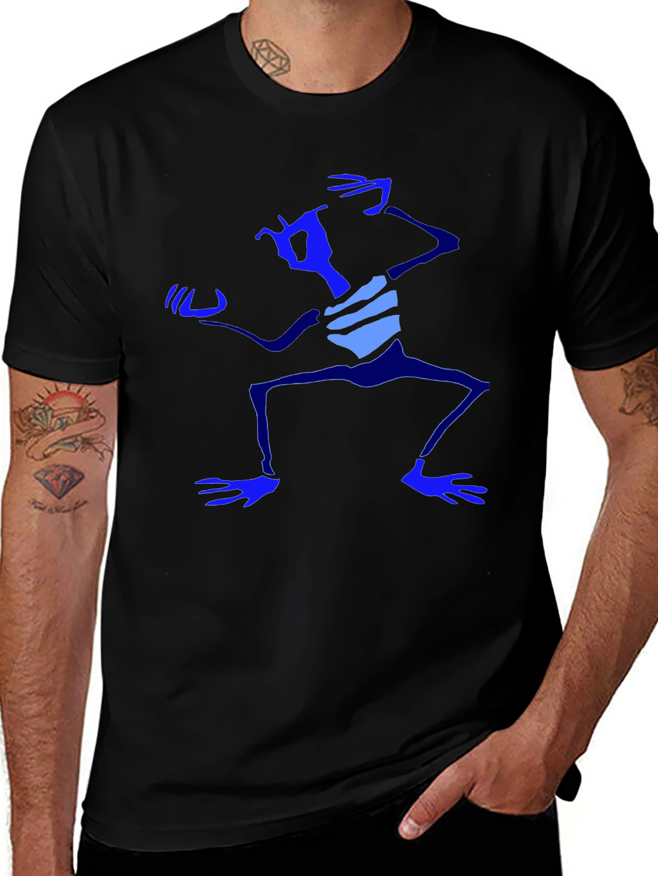 Variant 10 of Abstract Blue Character Graphic Black T-Shirt