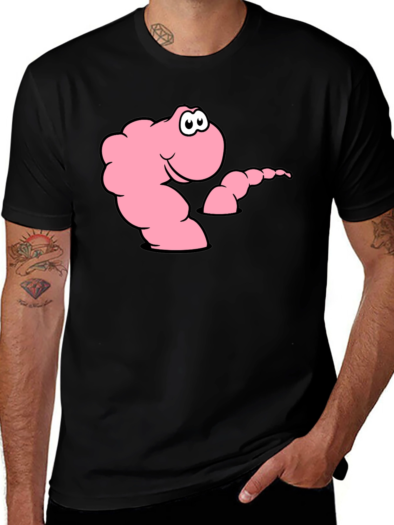 Variant 16 of Cartoon Worm Black T-Shirt