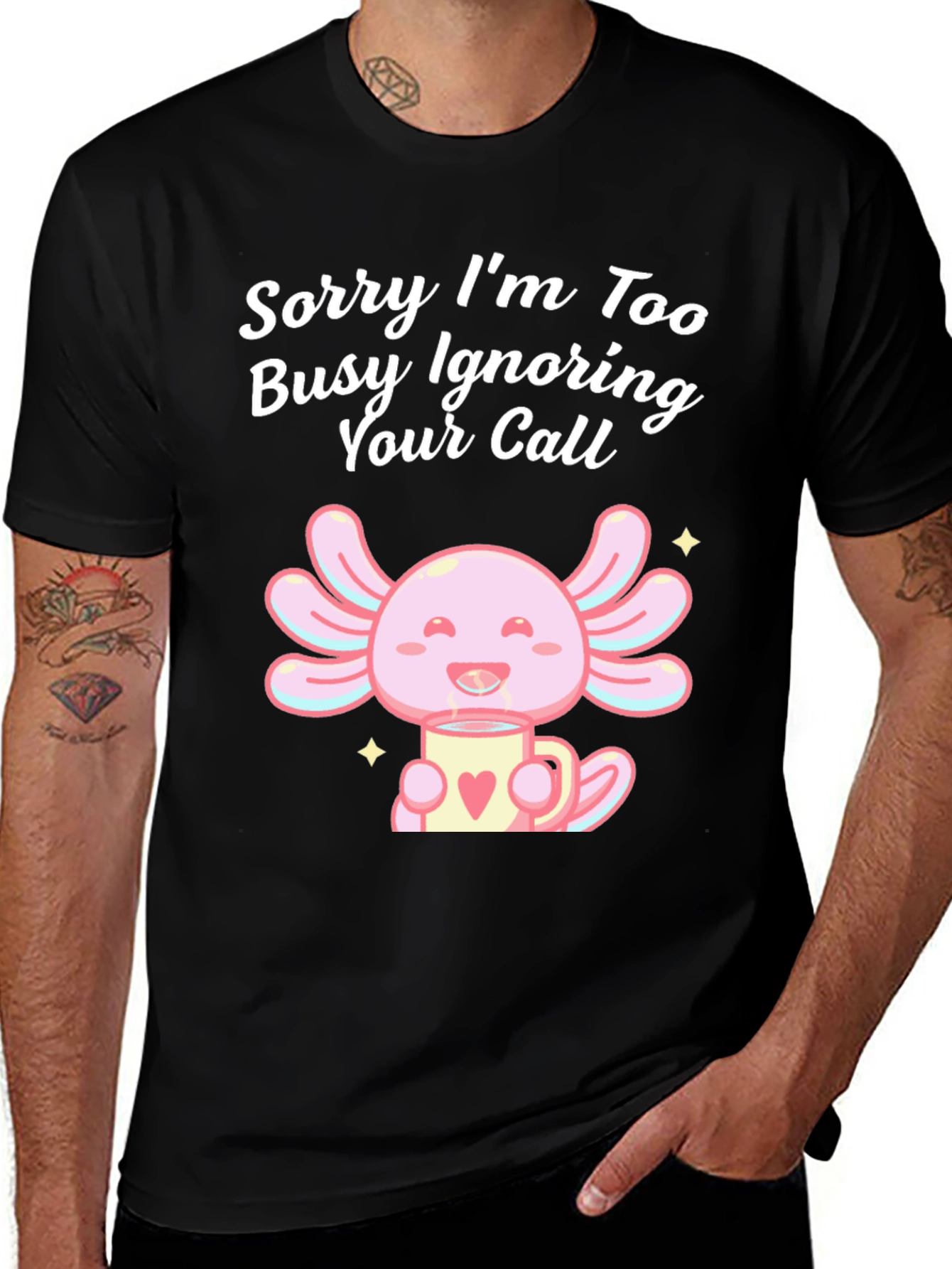Black Ignoring Call Axolotl Black T-Shirt main image