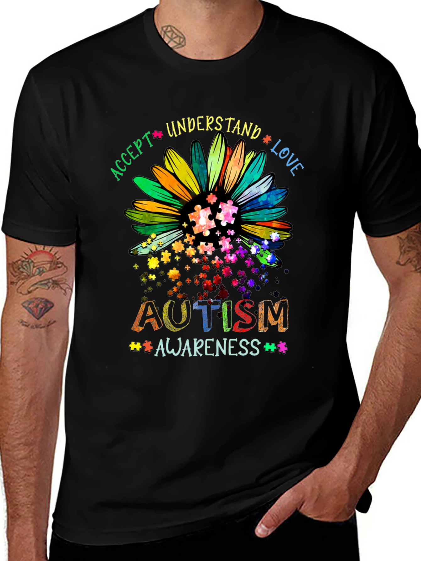 Variant 13 of Autism Awareness Sunflower T-Shirt - Accept, Understand, Love