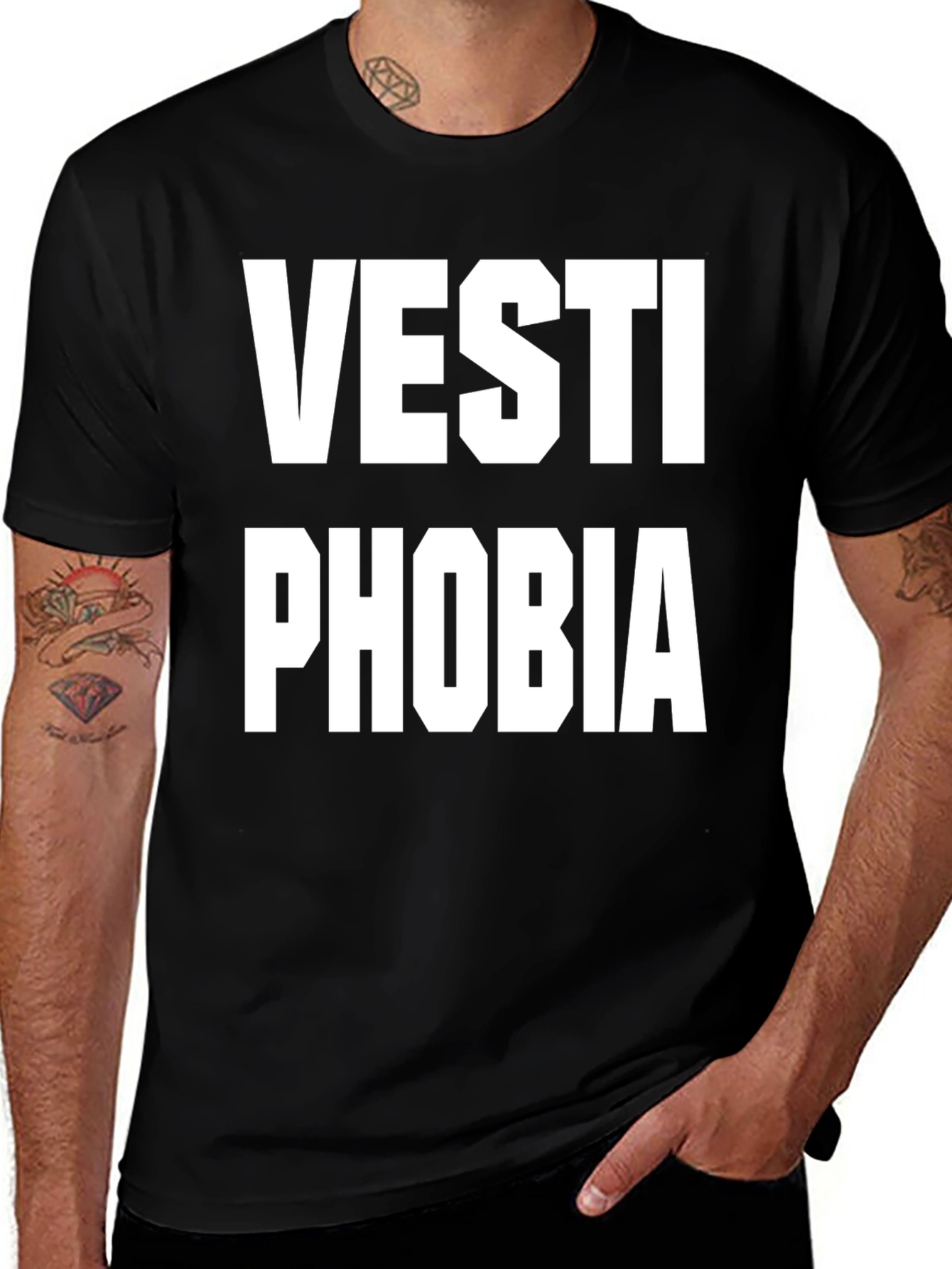 Variant 25 of Vestiophobia Funny Graphic Tee - Black T-Shirt