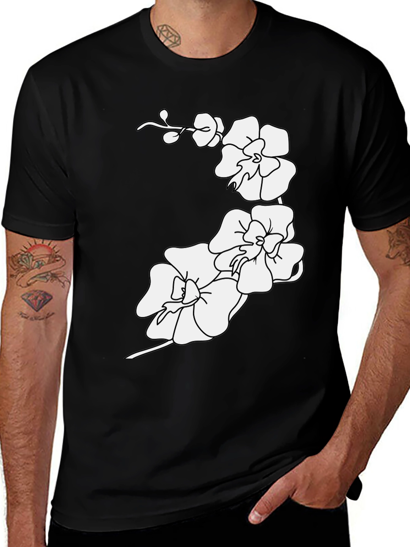Variant 16 of Orchid Flower Print Tee - Casual Style