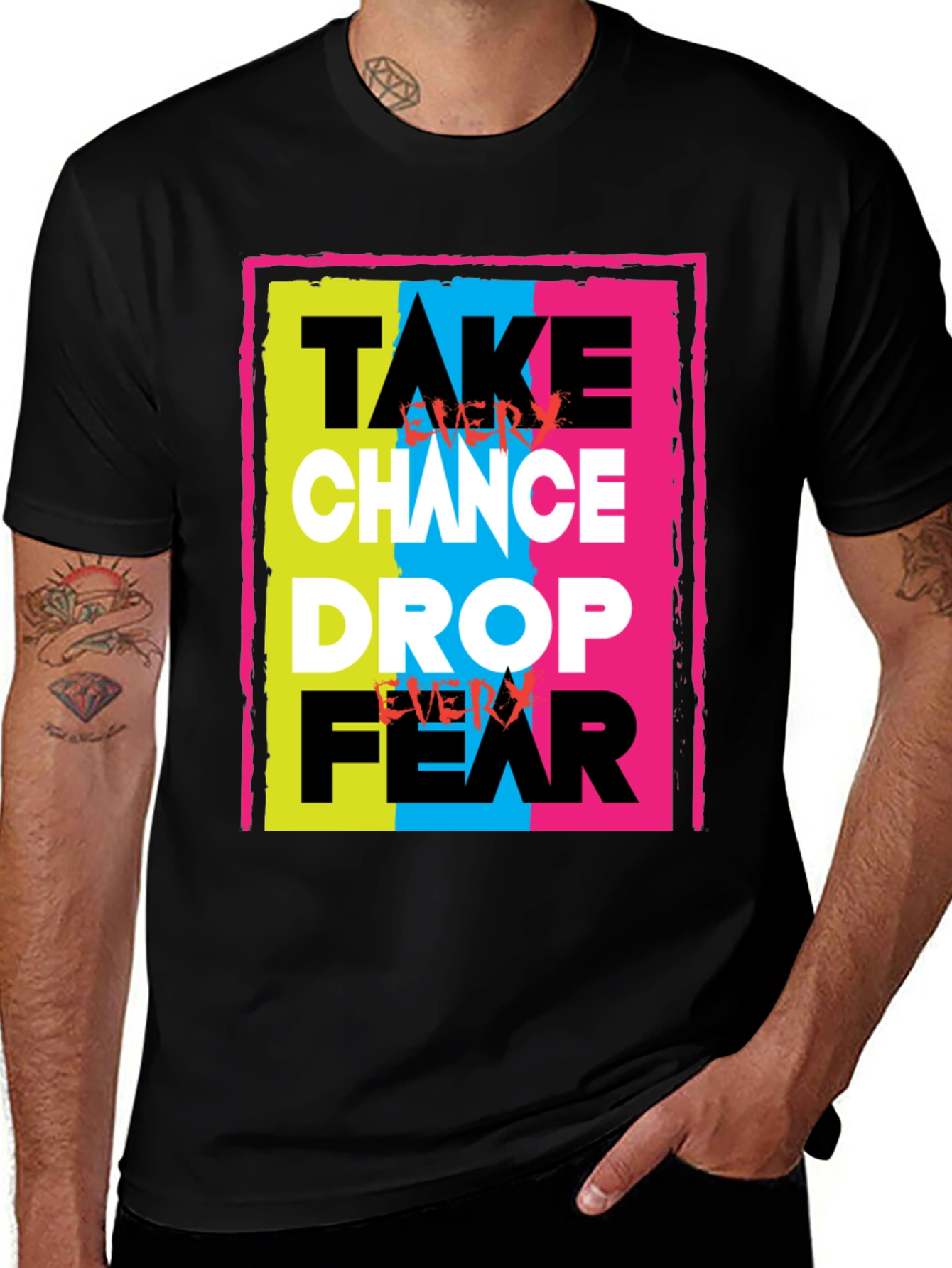Variant 19 of Take A Chance Graphic Tee - Black Cotton T-Shirt