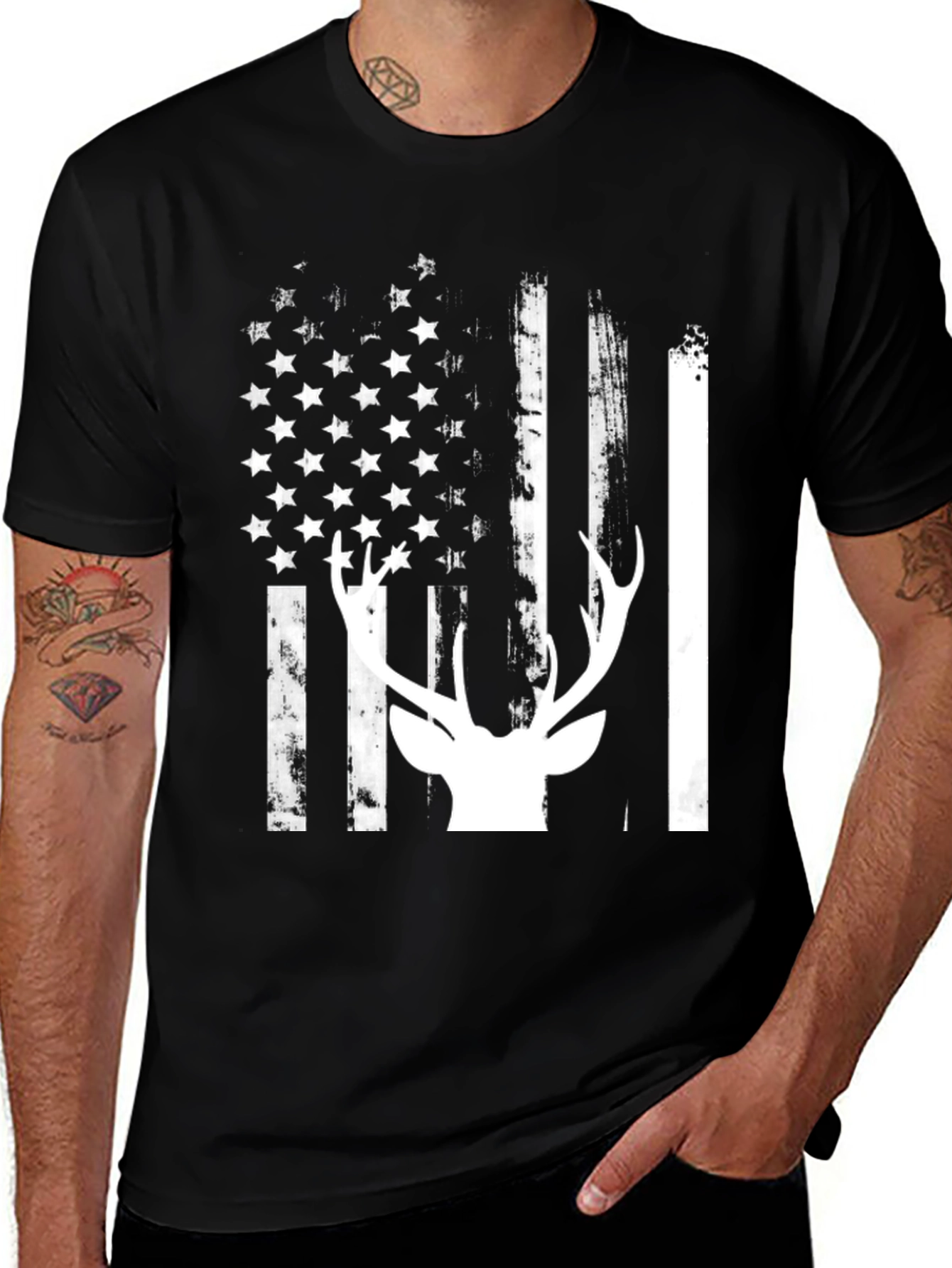 Variant 15 of Deer American Flag Graphic Tee