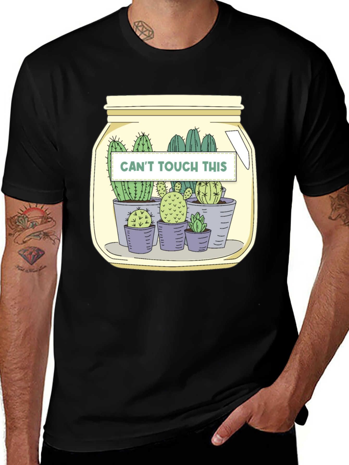 Black Cactus Crew T-Shirt - "Can't Touch This" Graphic Tee main image