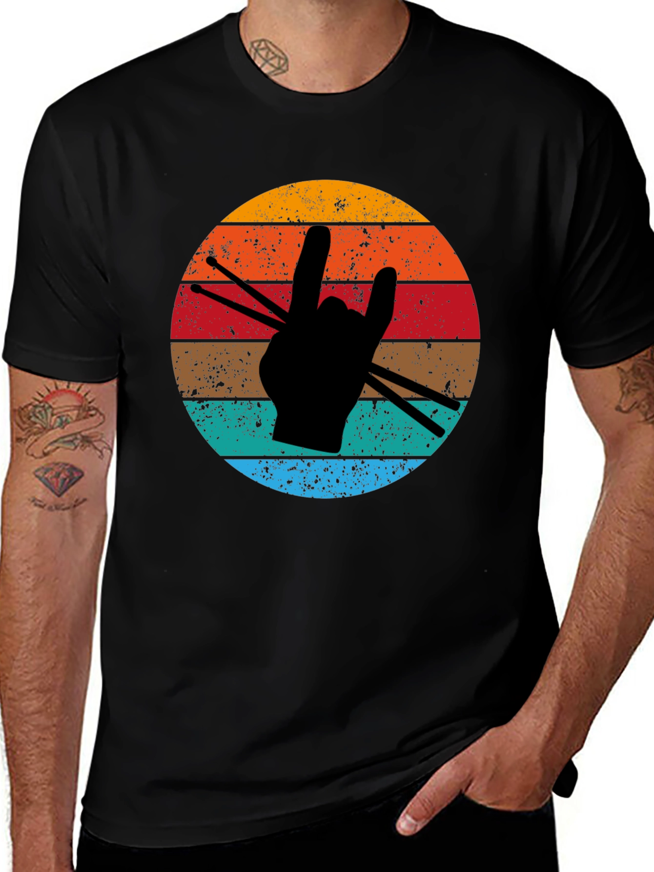Retro Drummer Hand T-Shirt