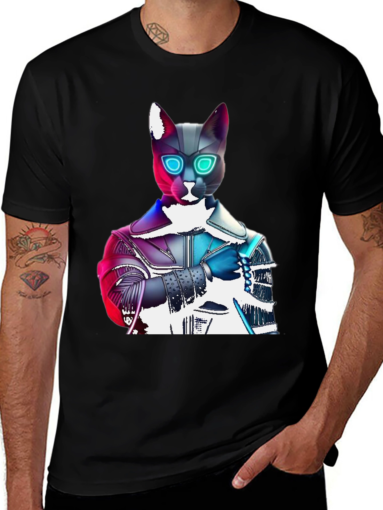 Variant 25 of Cyberpunk Cat T-Shirt - Futuristic Feline Fashion