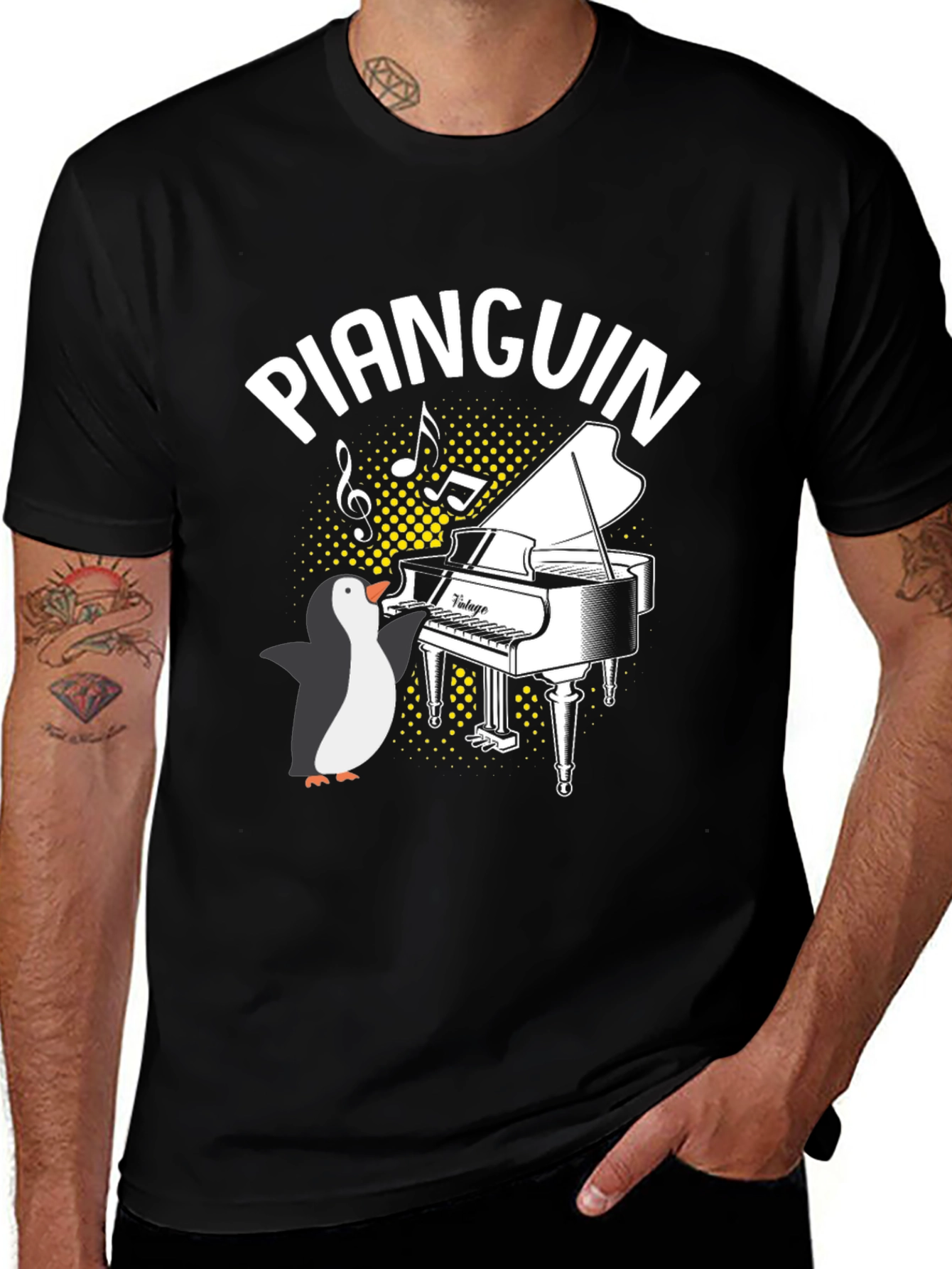 Variant 10 of Pianquin Penguin Piano T-Shirt - Music Lover Tee