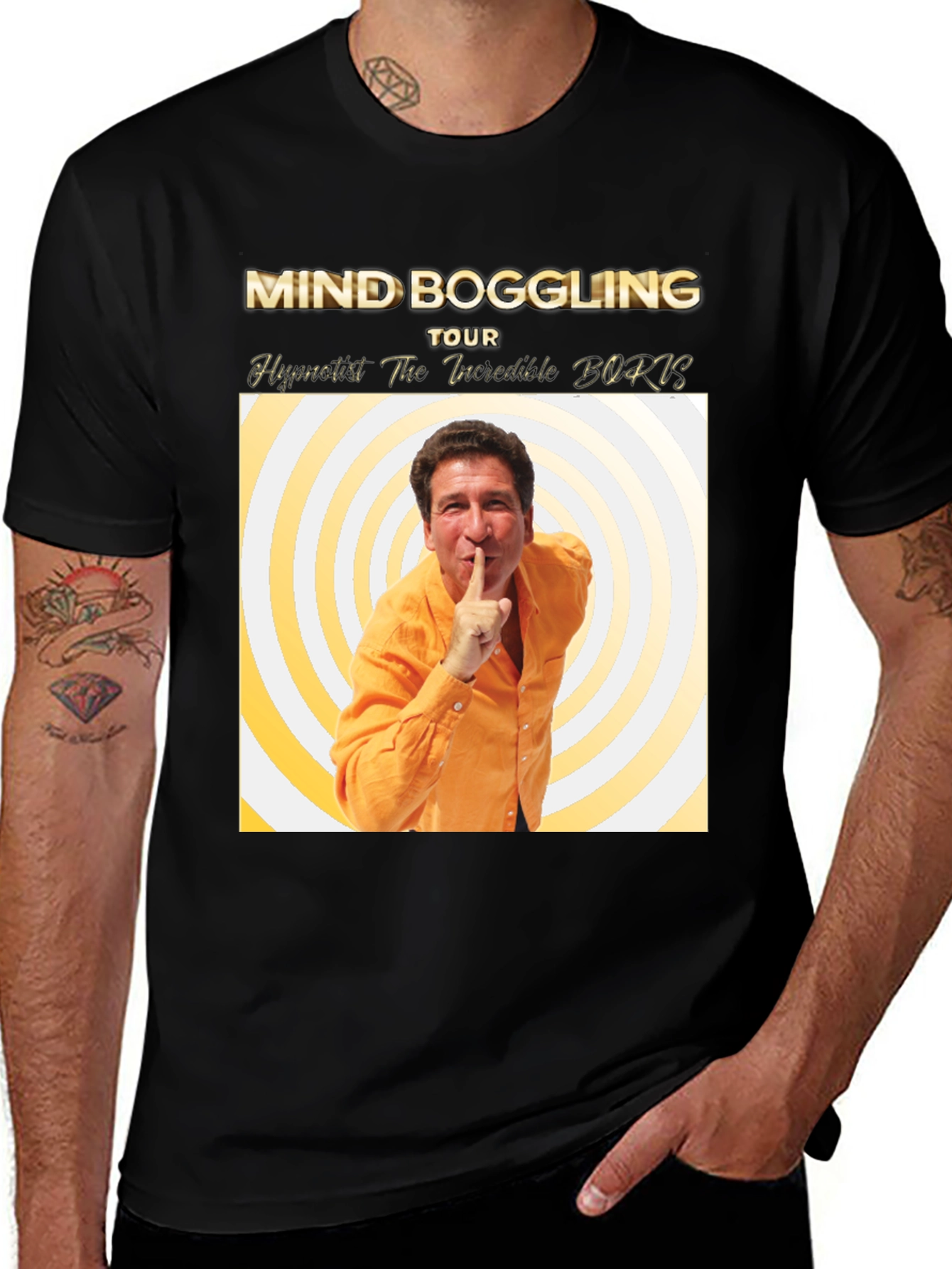 Variant 4 of Mind Boggling Hypnotist Tour Black T-Shirt