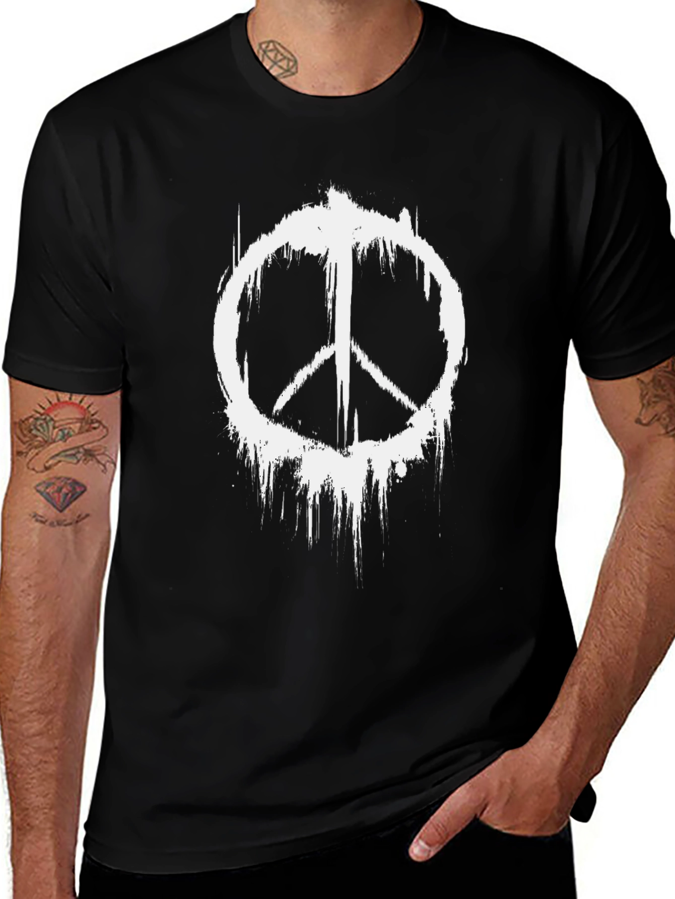 Black Distressed Peace Sign Black Graphic T-Shirt main image