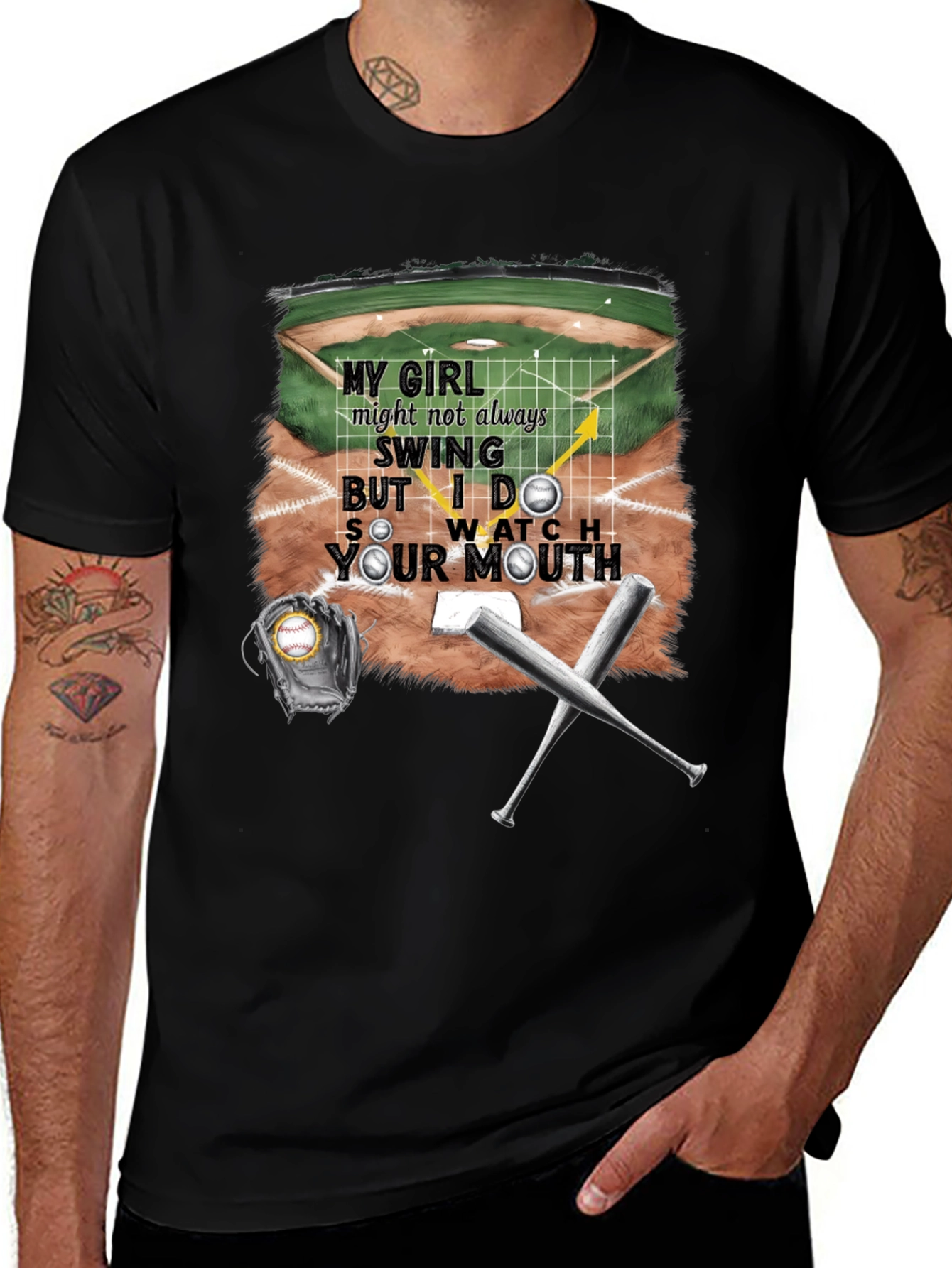 Variant 27 of My Girl Baseball T-Shirt - Watch Your Mouth!