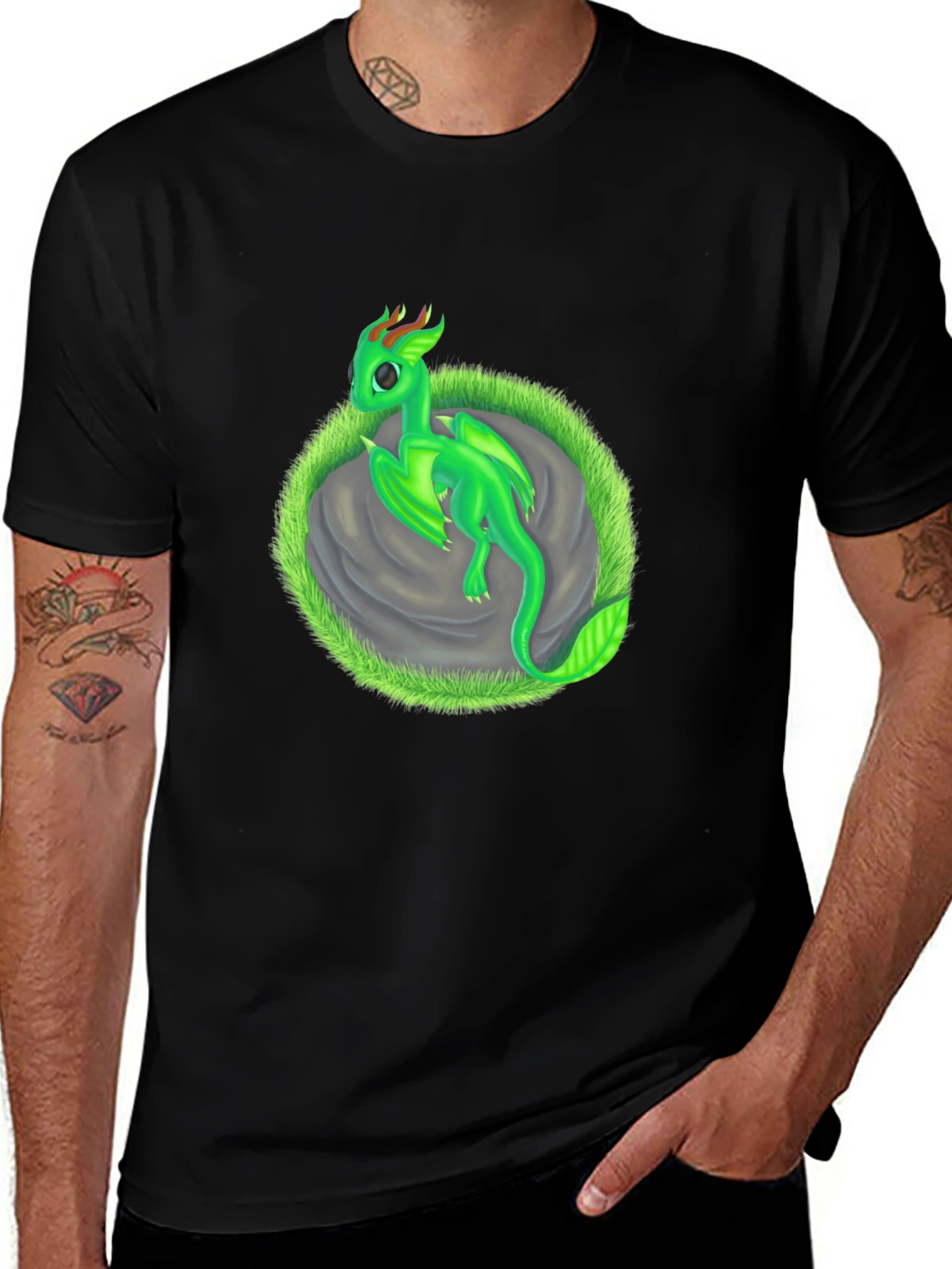 Variant 7 of Dragon Graphic Tee - Black Cotton Blend Casual Wear